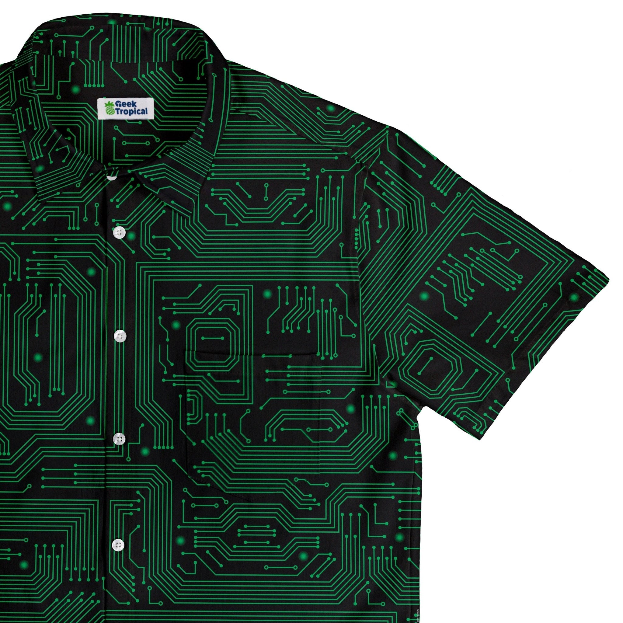 Green Computer Circuits Button Up Shirt - adult sizing - computer print -