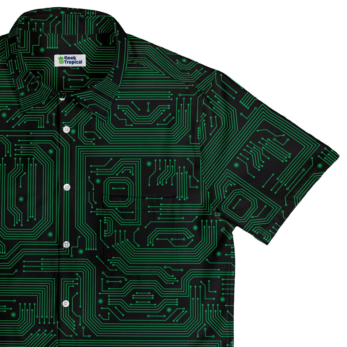 Green Computer Circuits Button Up Shirt | Geek Tropical