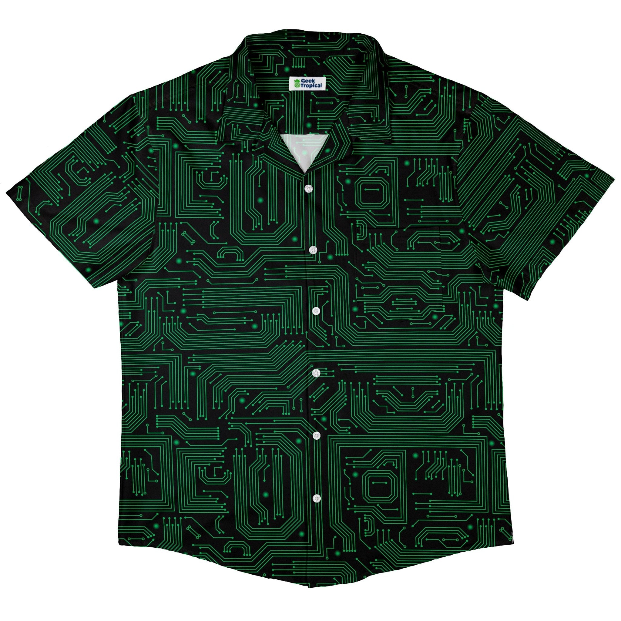 Green Computer Circuits Button Up Shirt - adult sizing - computer print -