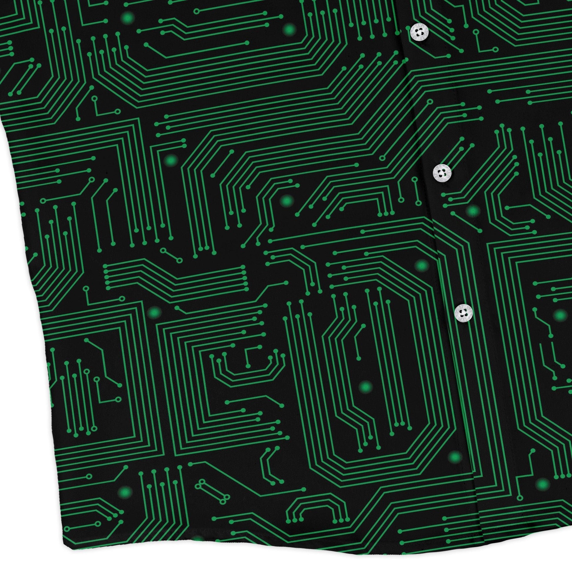 Green Computer Circuits Long Sleeve Button Up Shirt Geek Nerd adult sizing computer print FLOW DESC WRITING