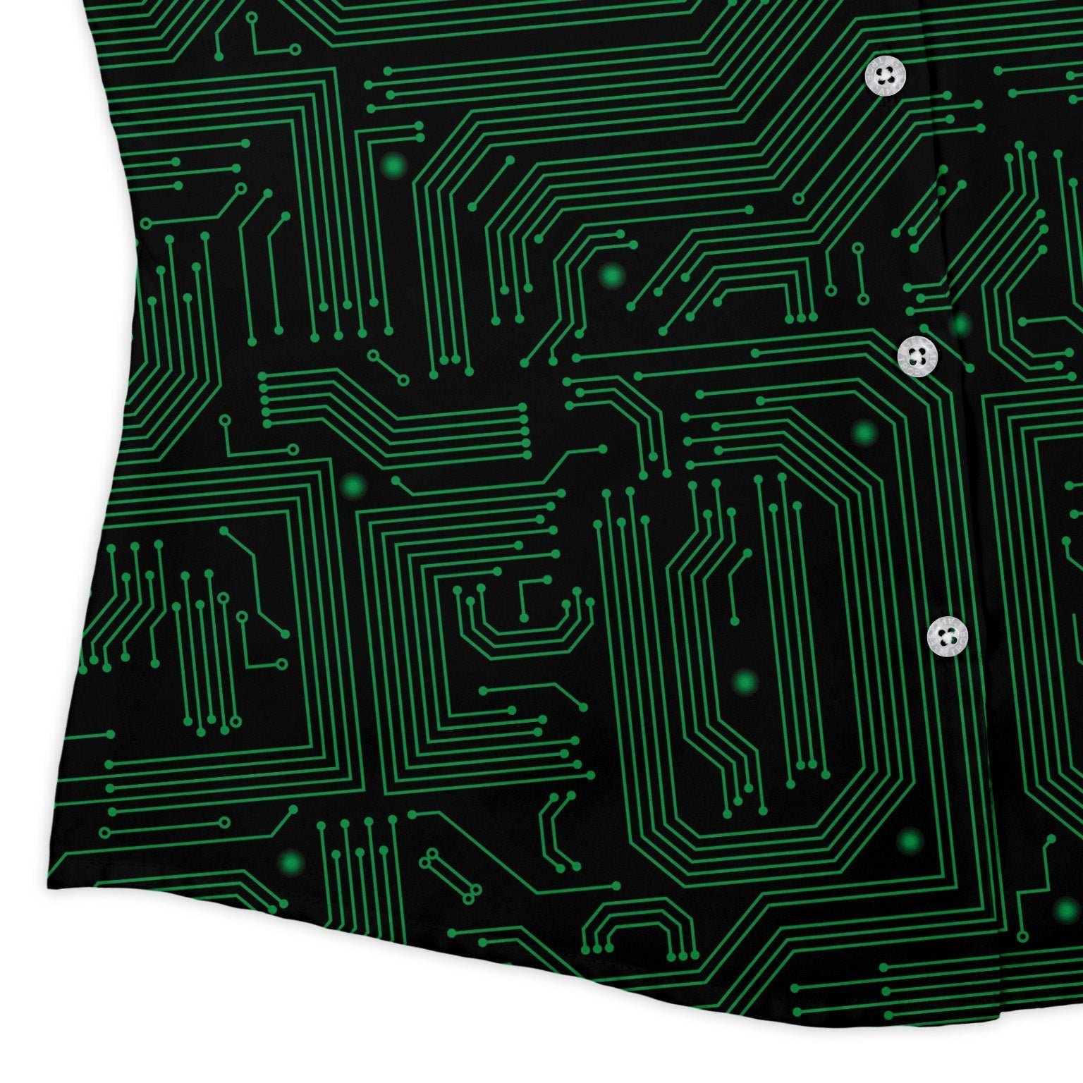 Green Computer Circuits Curvy Button Up Shirt Geek Nerd computer print women