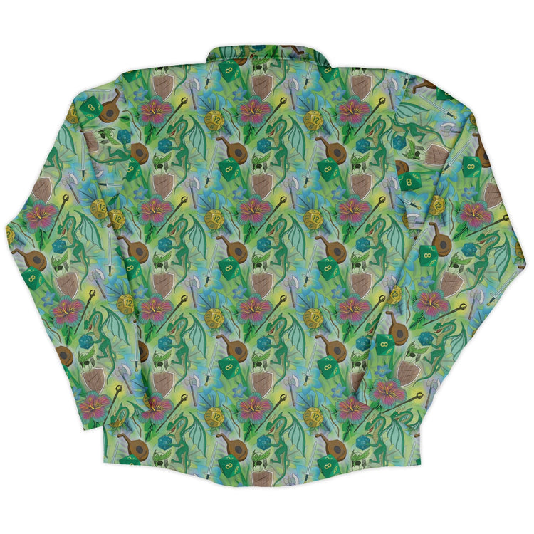 Green Dragon Encounter Dnd Long Sleeve Button Up Shirt Geek Nerd adult sizing Animal Patterns Designs by Nathan