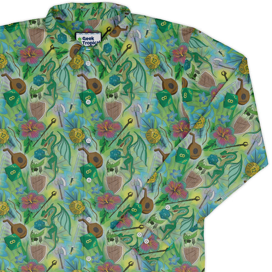 Green Dragon Encounter Dnd Long Sleeve Button Up Shirt Geek Nerd adult sizing Animal Patterns Designs by Nathan