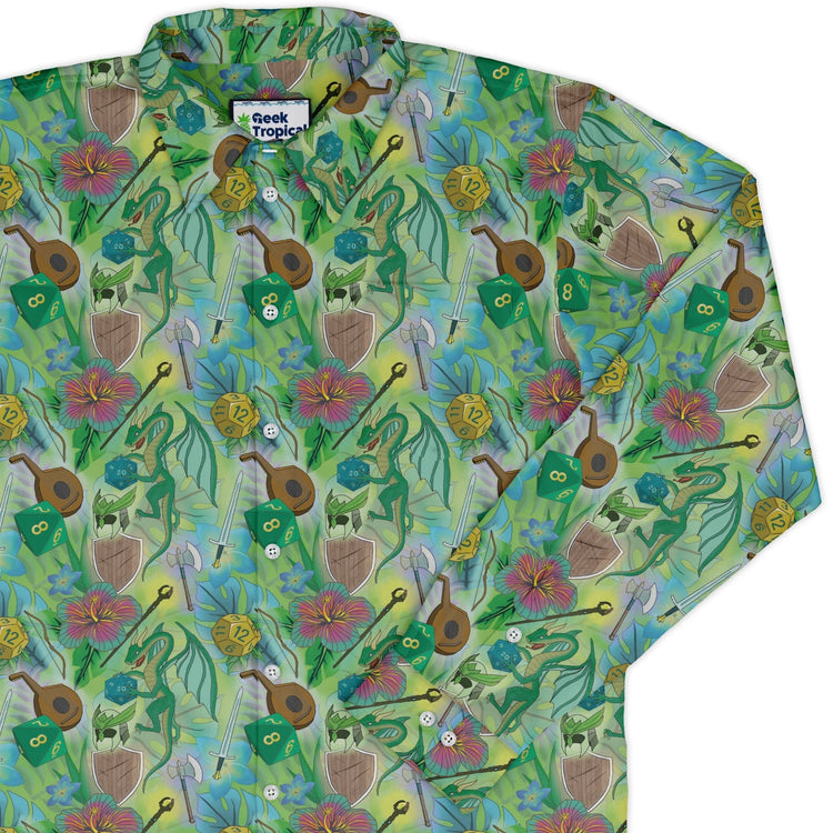 Green Dragon Encounter Dnd Long Sleeve Button Up Shirt Geek Nerd adult sizing Animal Patterns Designs by Nathan