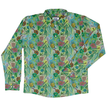 Green Dragon Encounter Dnd Long Sleeve Button Up Shirt Geek Nerd adult sizing Animal Patterns Designs by Nathan