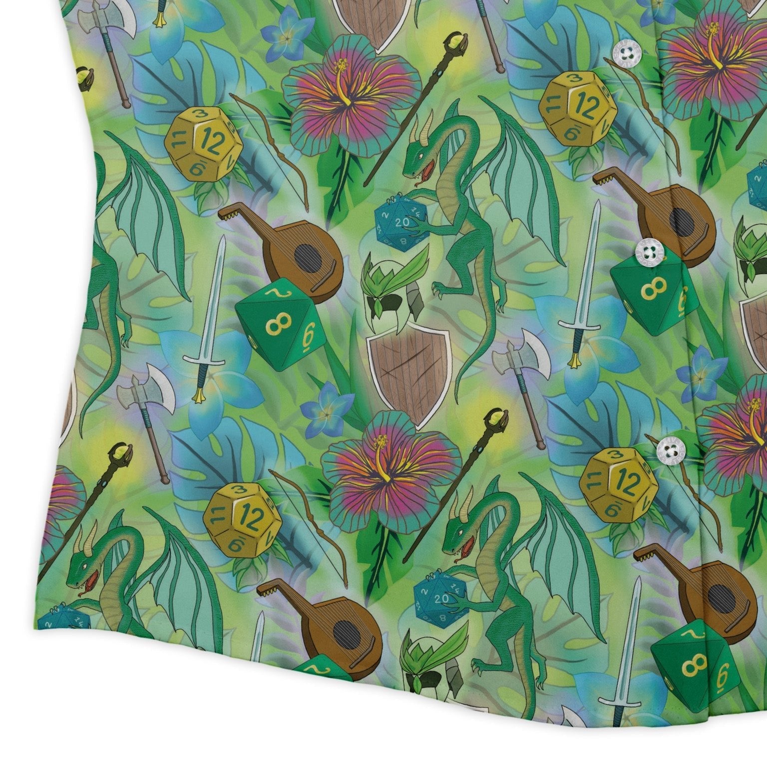 Green Dragon Encounter Dnd Curvy Button Up Shirt Geek Nerd Animal Patterns Designs by Nathan dnd & rpg print
