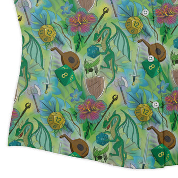Green Dragon Encounter Dnd Curvy Button Up Shirt Geek Nerd Animal Patterns Designs by Nathan dnd & rpg print