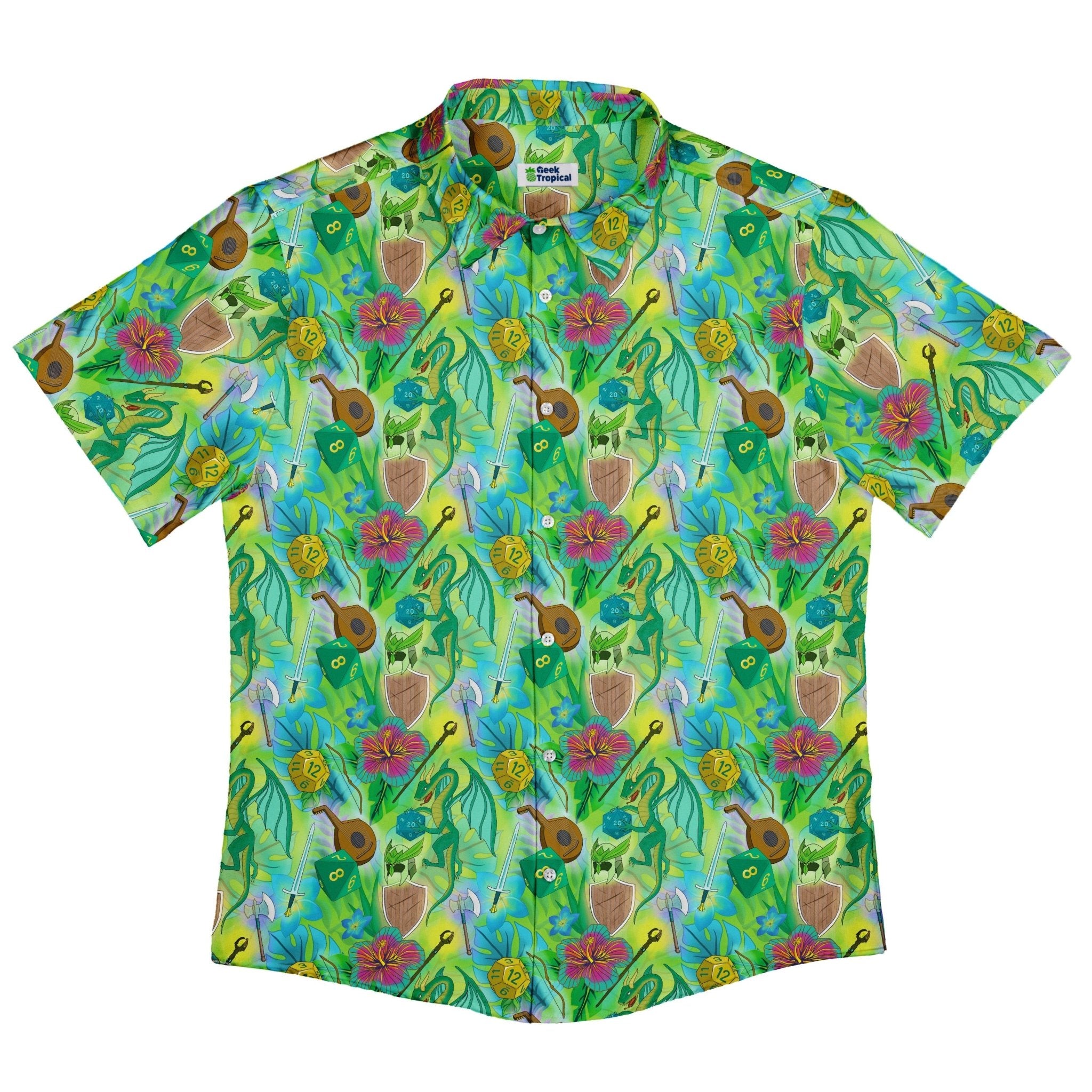 Green Dragon Encounter Dnd Button Up Shirt Geek Tropical
