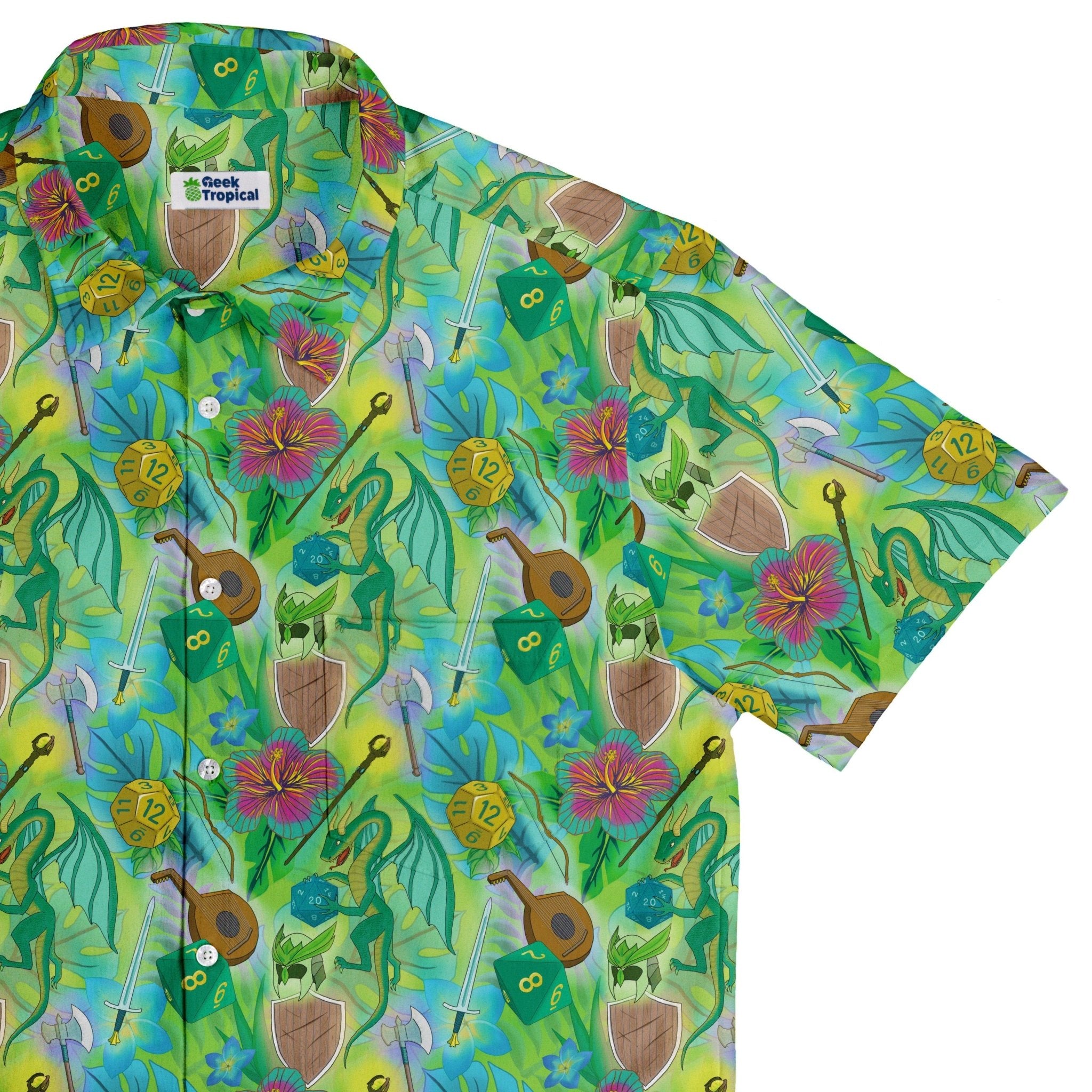 Green Dragon Encounter Dnd Button Up Shirt - adult sizing - Animal Patterns - Designs by Nathan