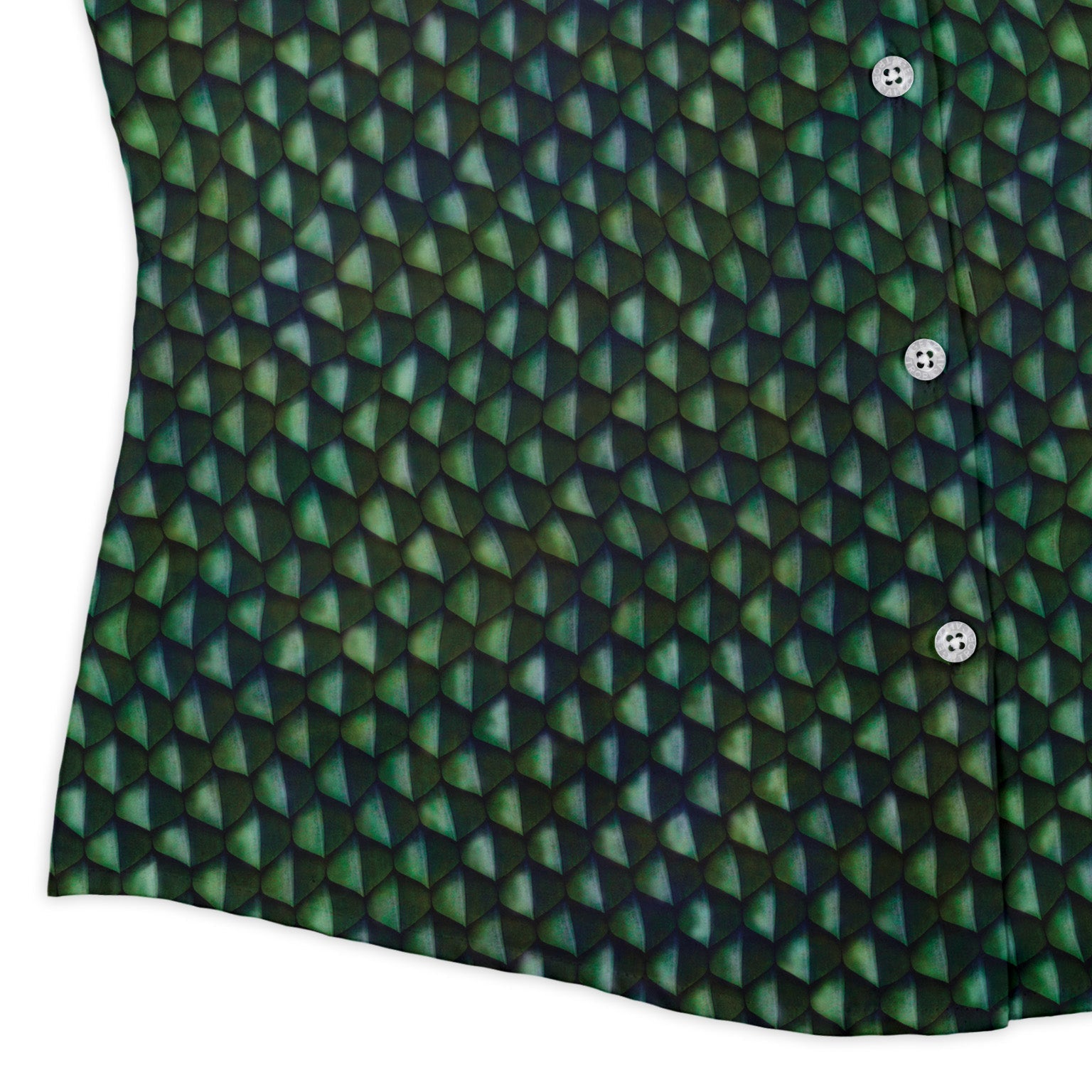 Green Dragon Scales Curvy Button Up Shirt Geek Nerd Designs by Nathan dnd & rpg print women