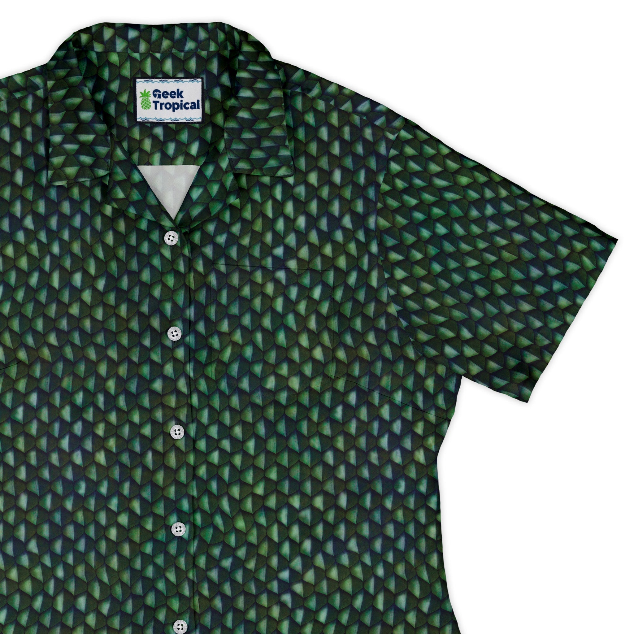 Green Dragon Scales Curvy Button Up Shirt Geek Nerd Designs by Nathan dnd & rpg print women