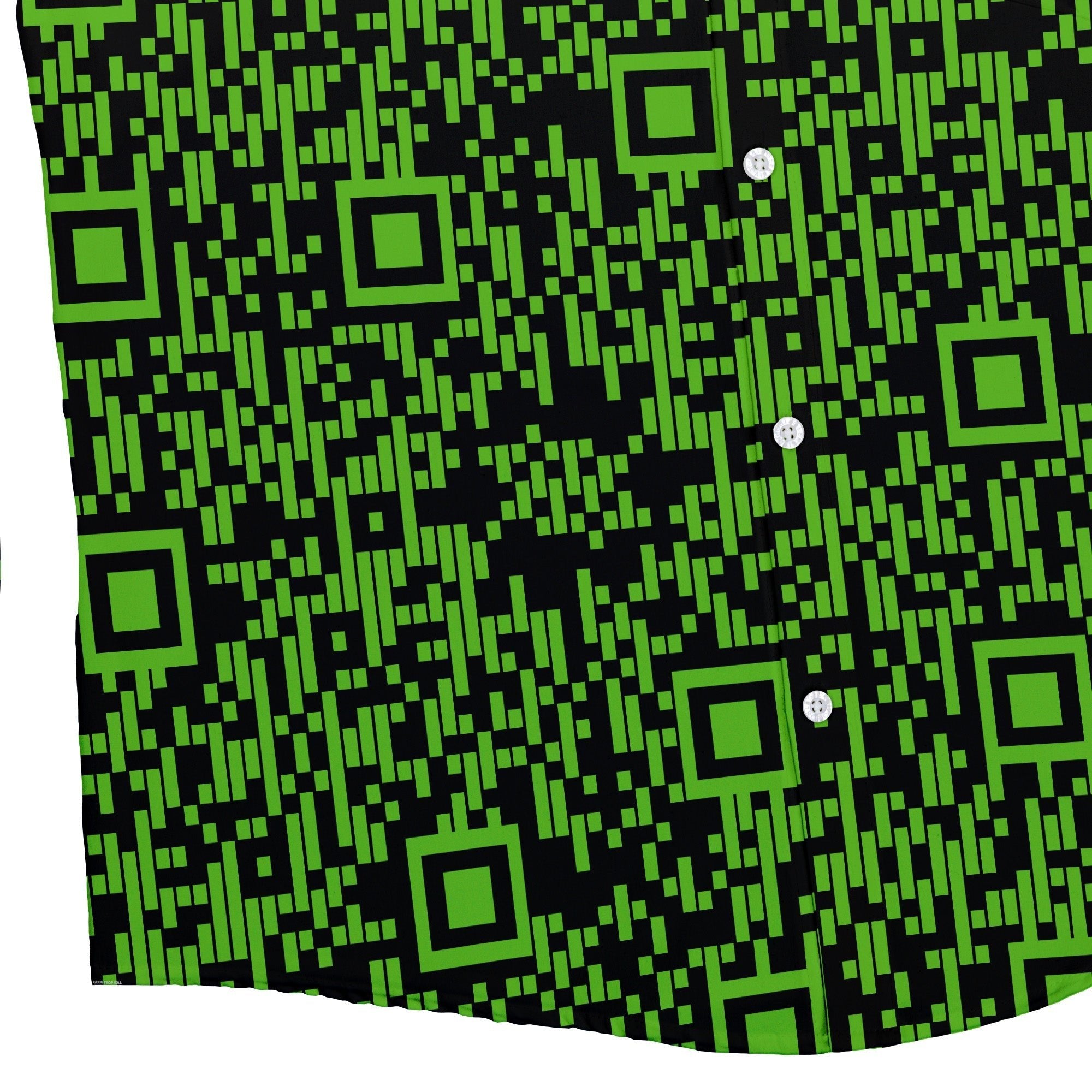 Green QR Codes Button Up Shirt - adult sizing - computer print -