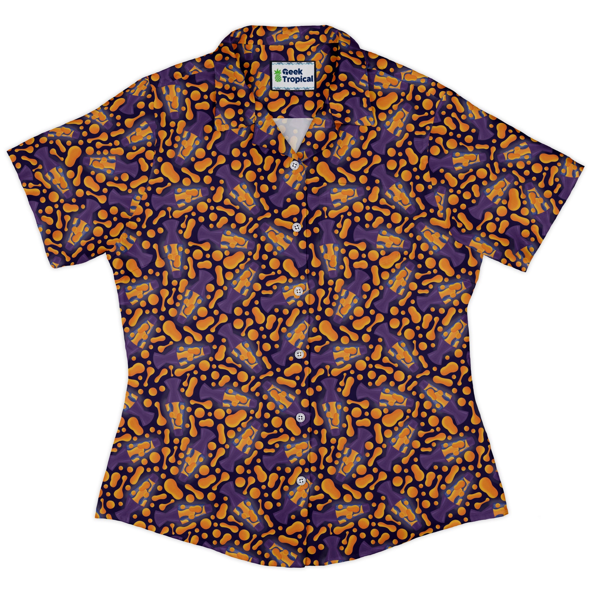 Groovy Lava Lamps Dark Curvy Button Up Shirt Old Curvy Button Up Shirt womens front
