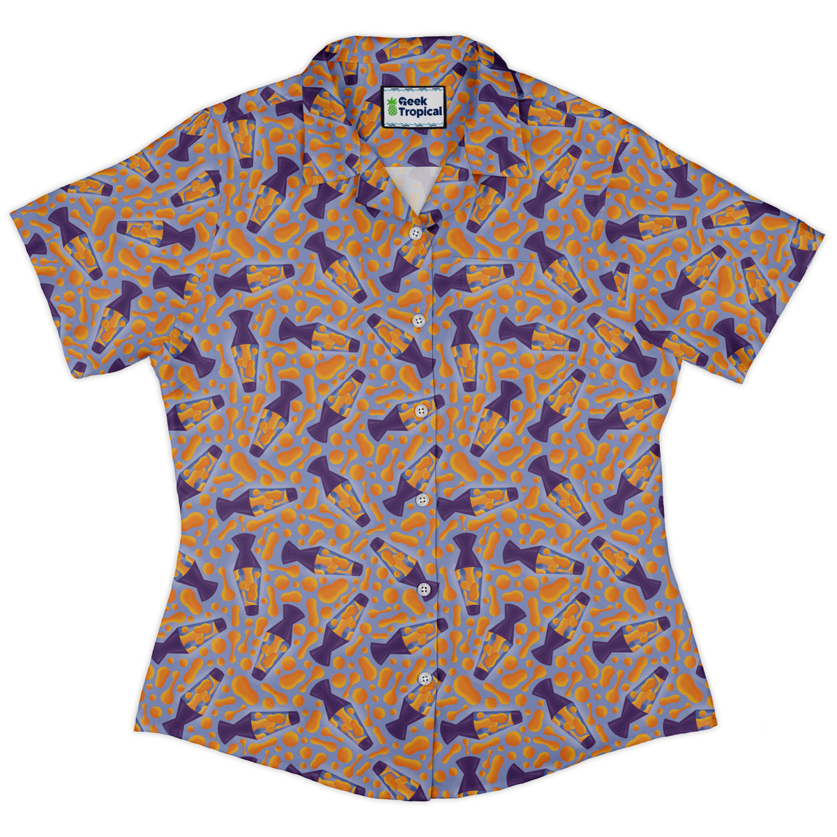 Groovy Lava Lamps Light Curvy Button Up Shirt Old Curvy Button Up Shirt womens front