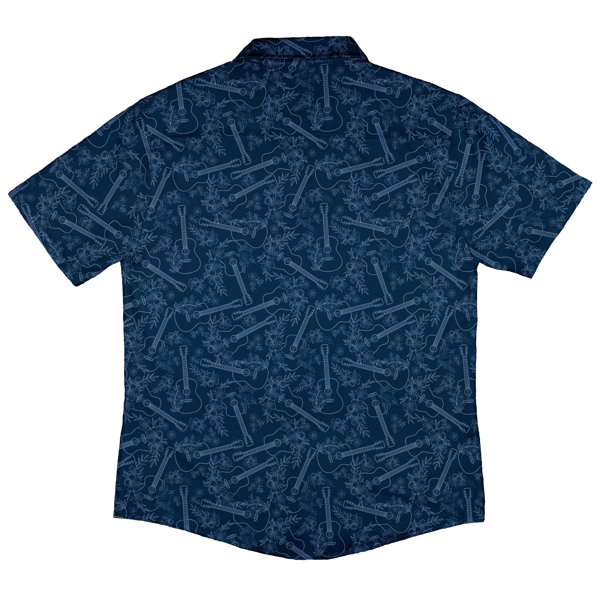 Guitar Blossoms Blue Button Up Shirt - adult sizing - Design by Dunking Toast - music print