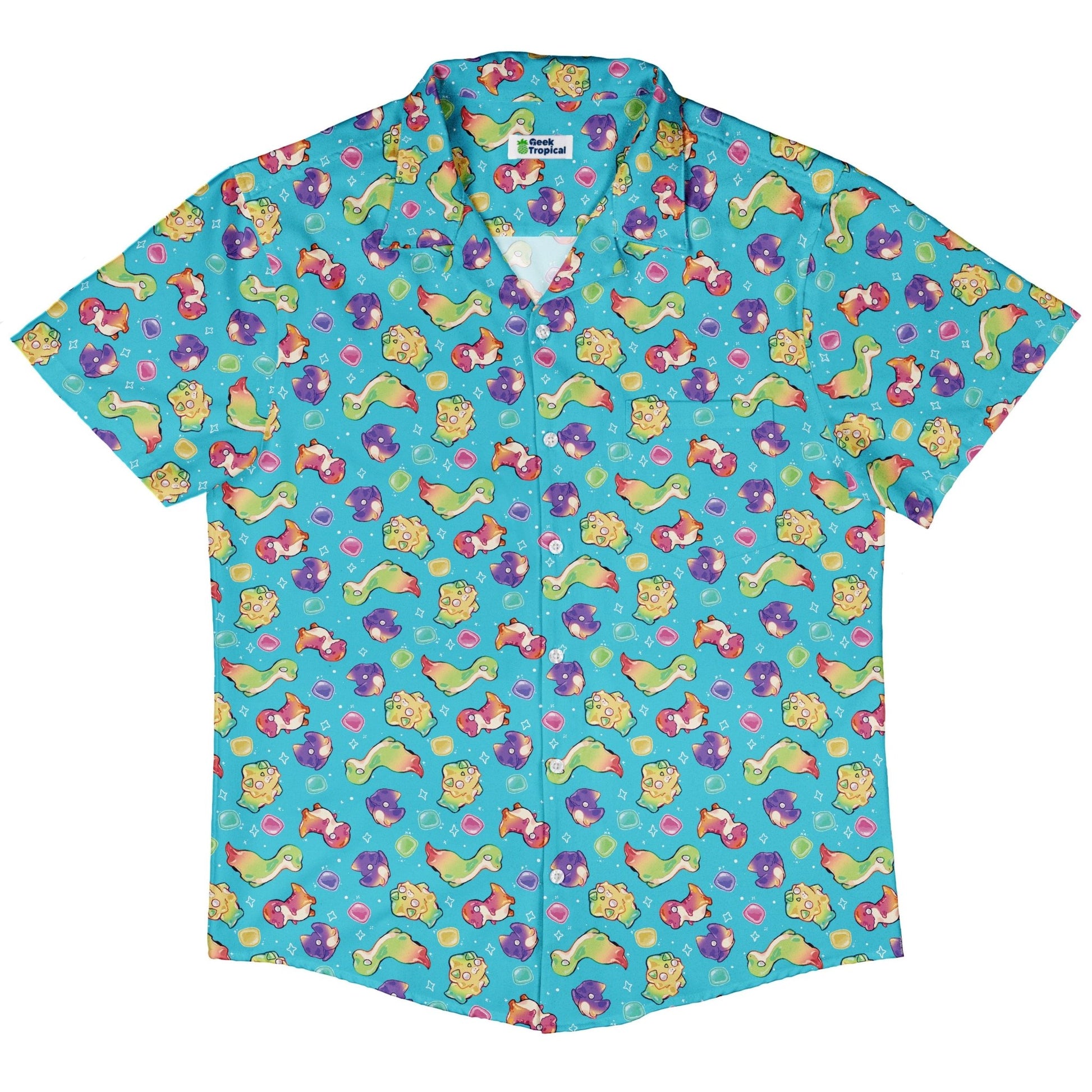 Gum Drop Dinos Button Up Shirt Geek Nerd 0925 adult sizing All Adult Button Up Shirts