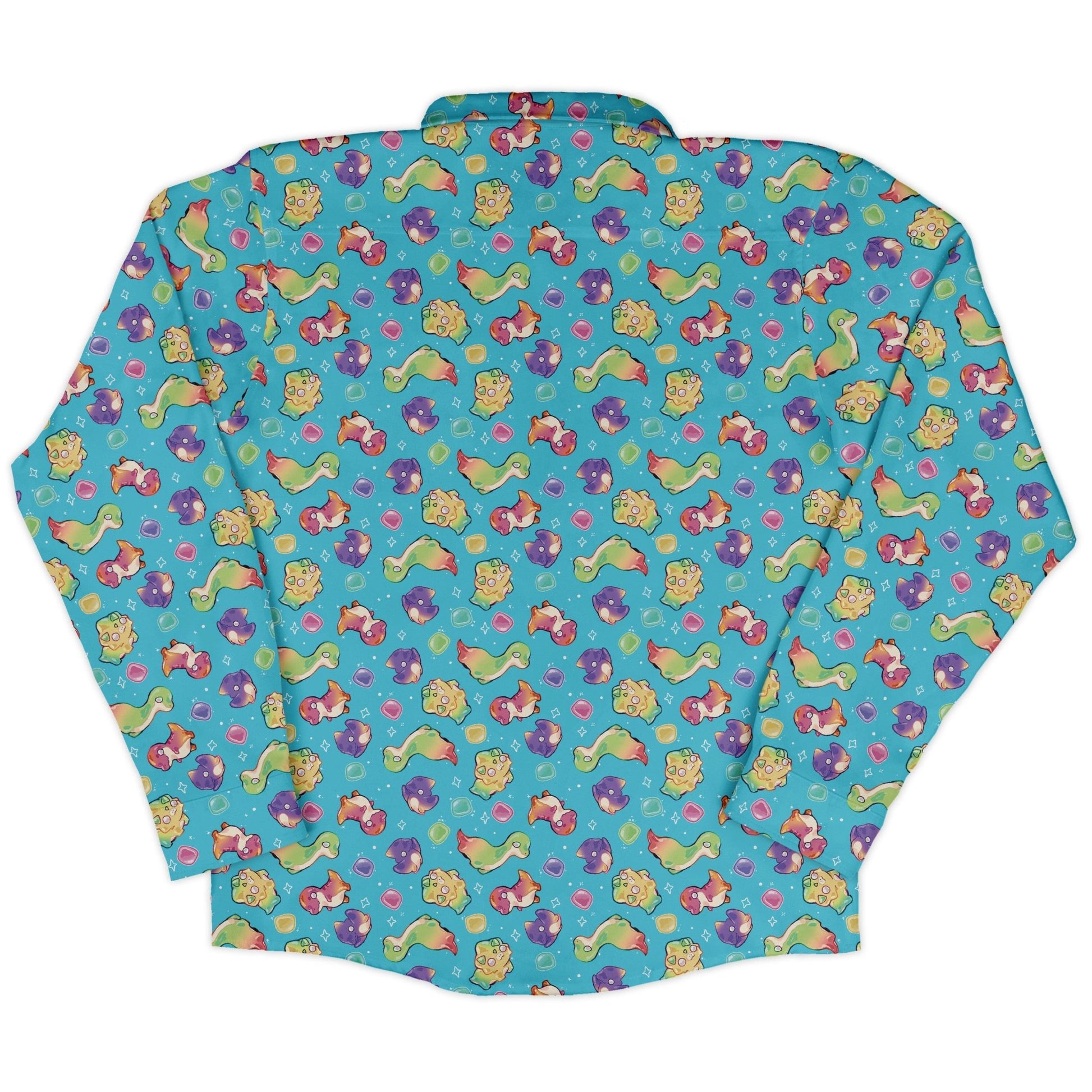 Gum Drop Dinos Long Sleeve Button Up Shirt Geek Nerd 0925 adult sizing All Adult Button Up Shirts