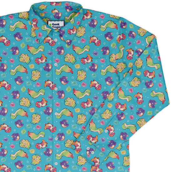 Gum Drop Dinos Long Sleeve Button Up Shirt Geek Nerd 0925 adult sizing All Adult Button Up Shirts