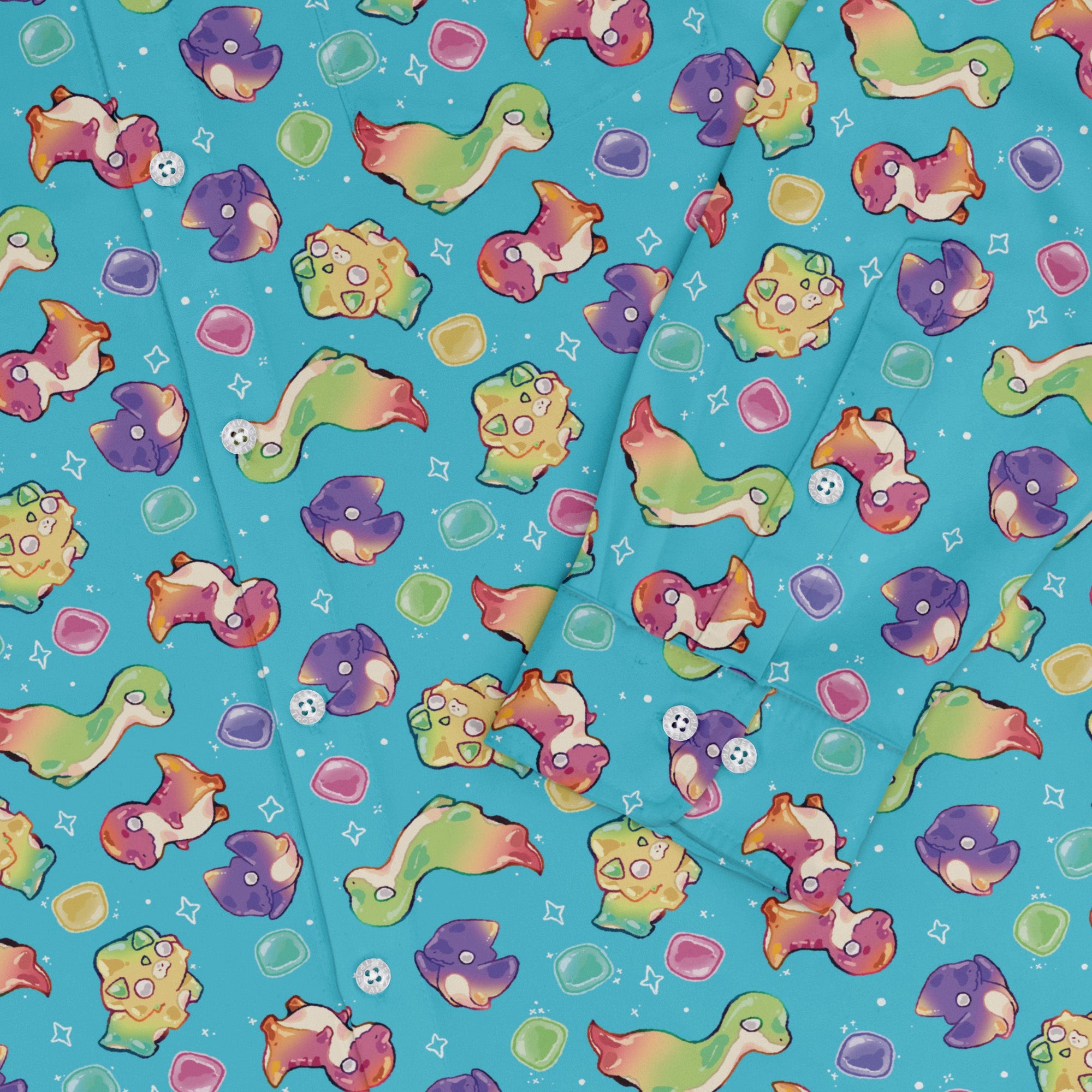 Gum Drop Dinos Long Sleeve Button Up Shirt Geek Nerd 0925 adult sizing All Adult Button Up Shirts