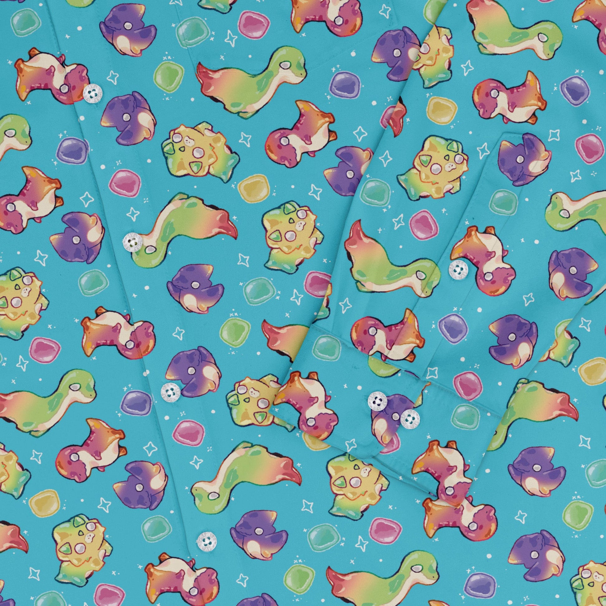 Gum Drop Dinos Long Sleeve Button Up Shirt Geek Nerd 0925 adult sizing All Adult Button Up Shirts