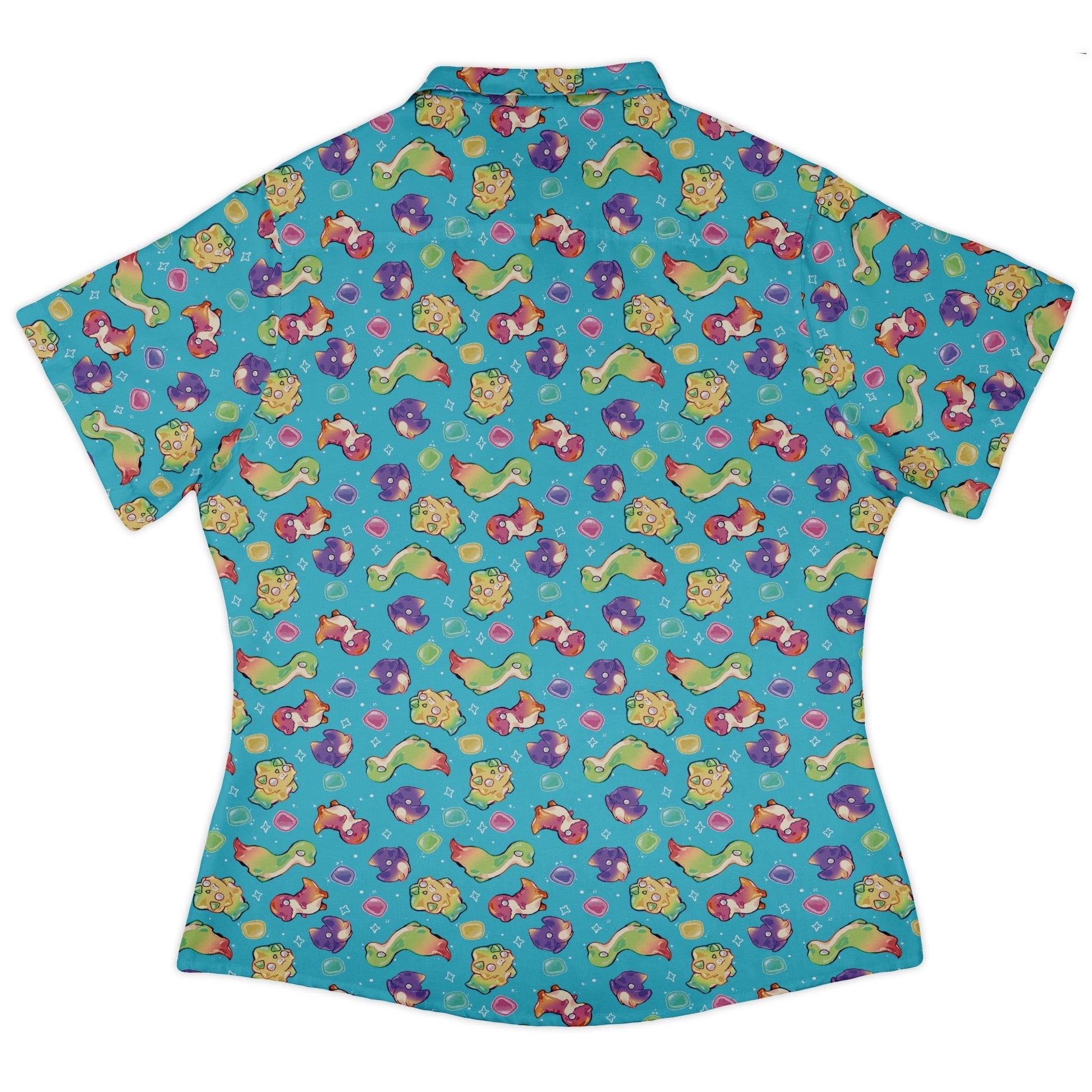 Gum Drop Dinos Curvy Button Up Shirt Geek Nerd 0925 All Adult Button Up Shirts Animal Patterns