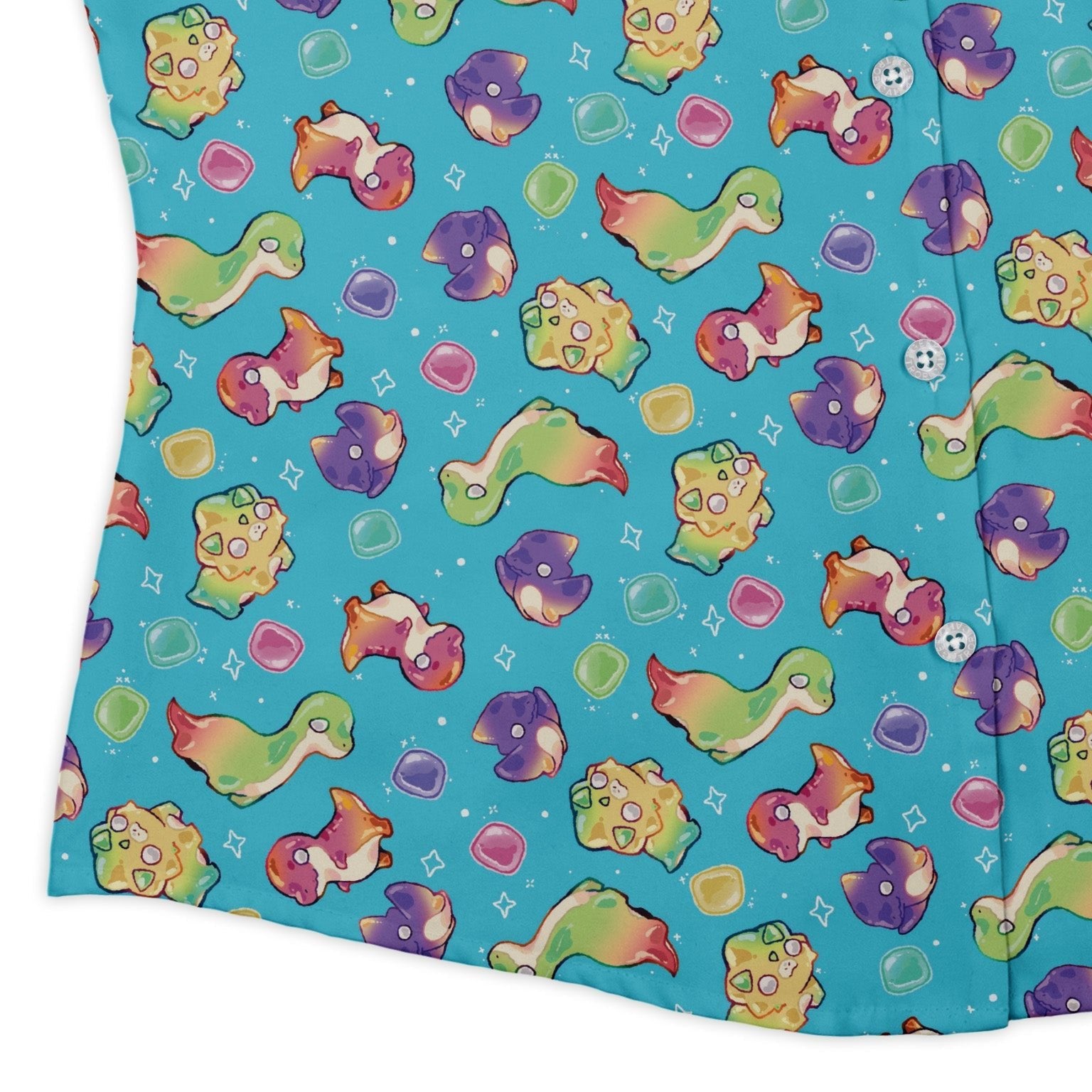 Gum Drop Dinos Curvy Button Up Shirt Geek Nerd 0925 All Adult Button Up Shirts Animal Patterns