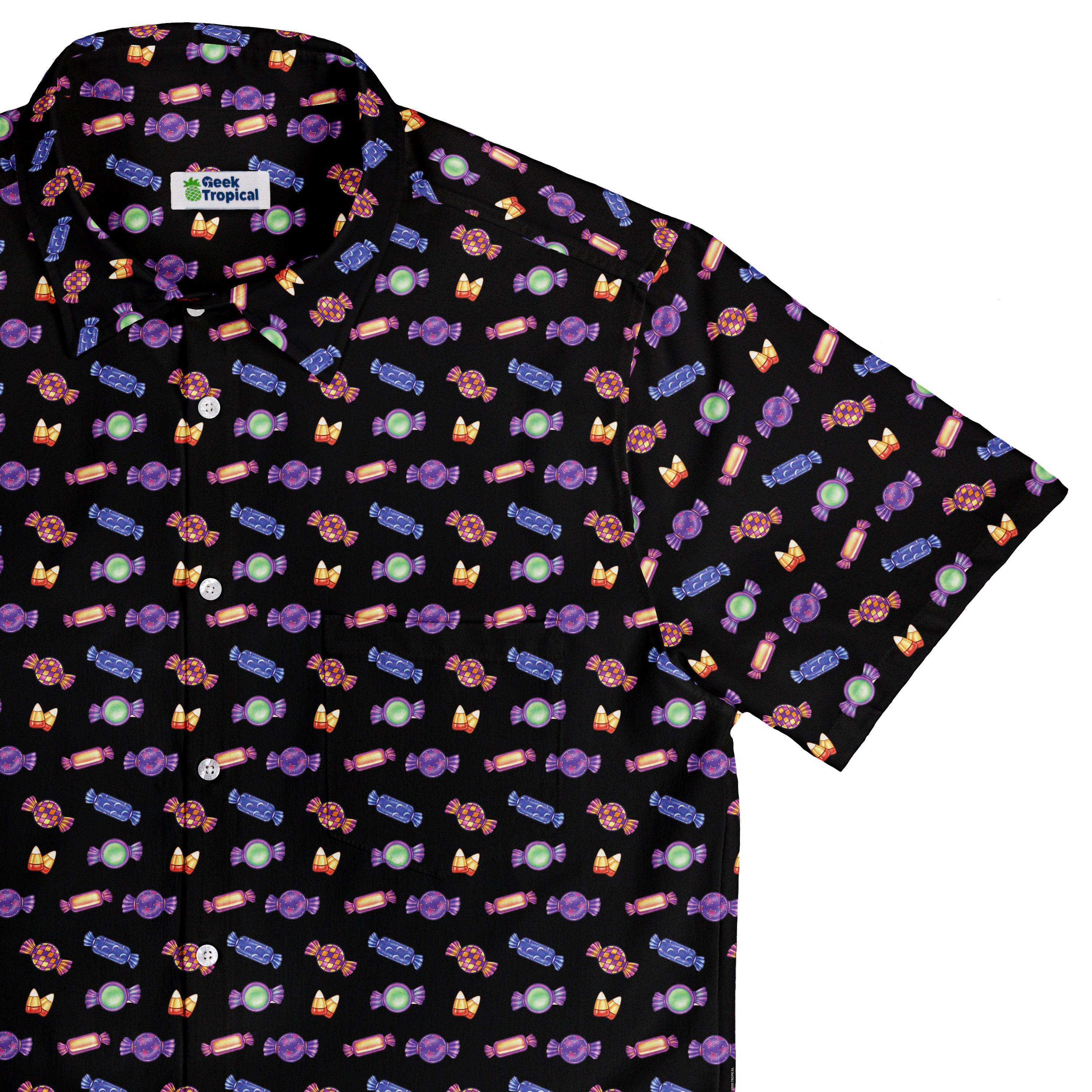 Halloween Candies Button Up Shirt Top Corner