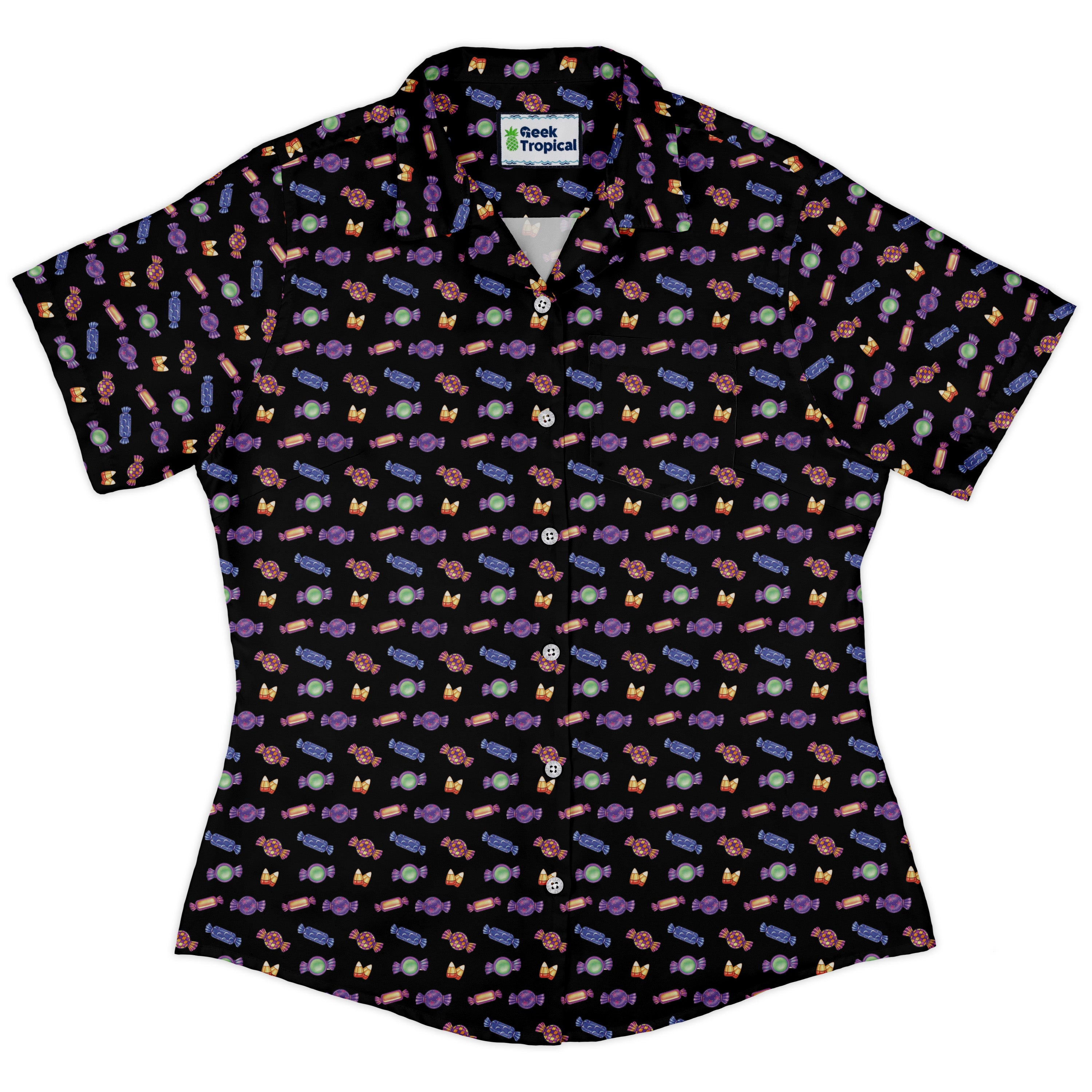 Halloween Candies Curvy Button Up Shirt womens front