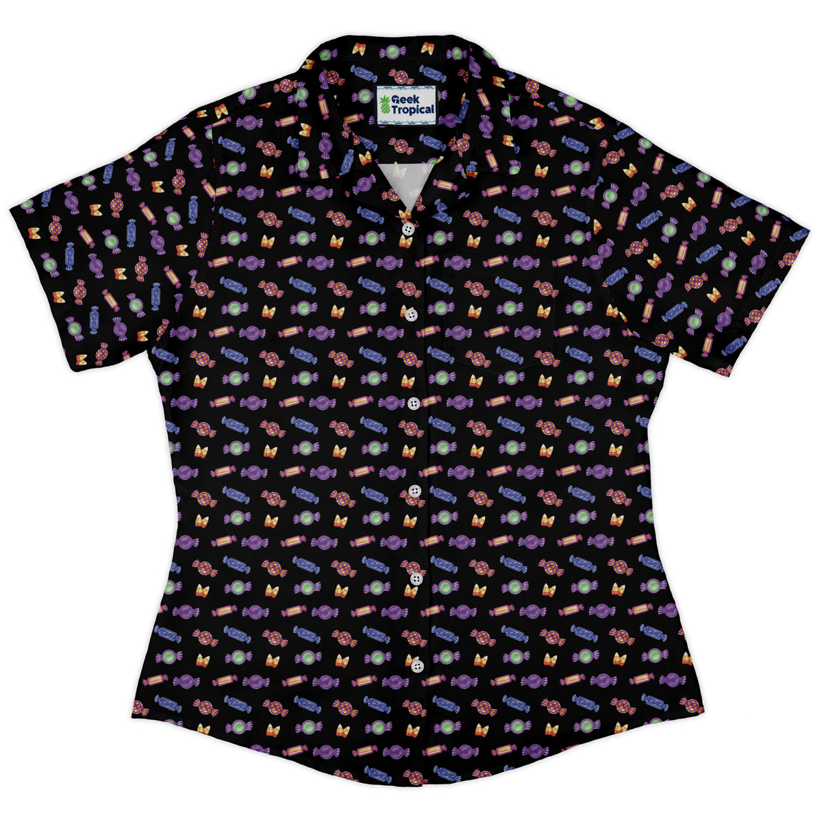 Halloween Candies Curvy Button Up Shirt womens front
