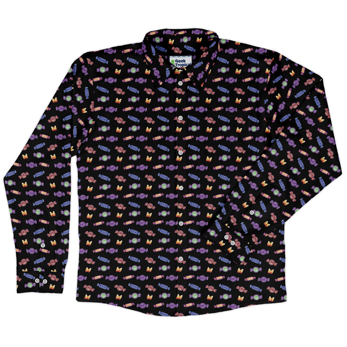 Halloween Candies Long Sleeve Button Up Shirt front