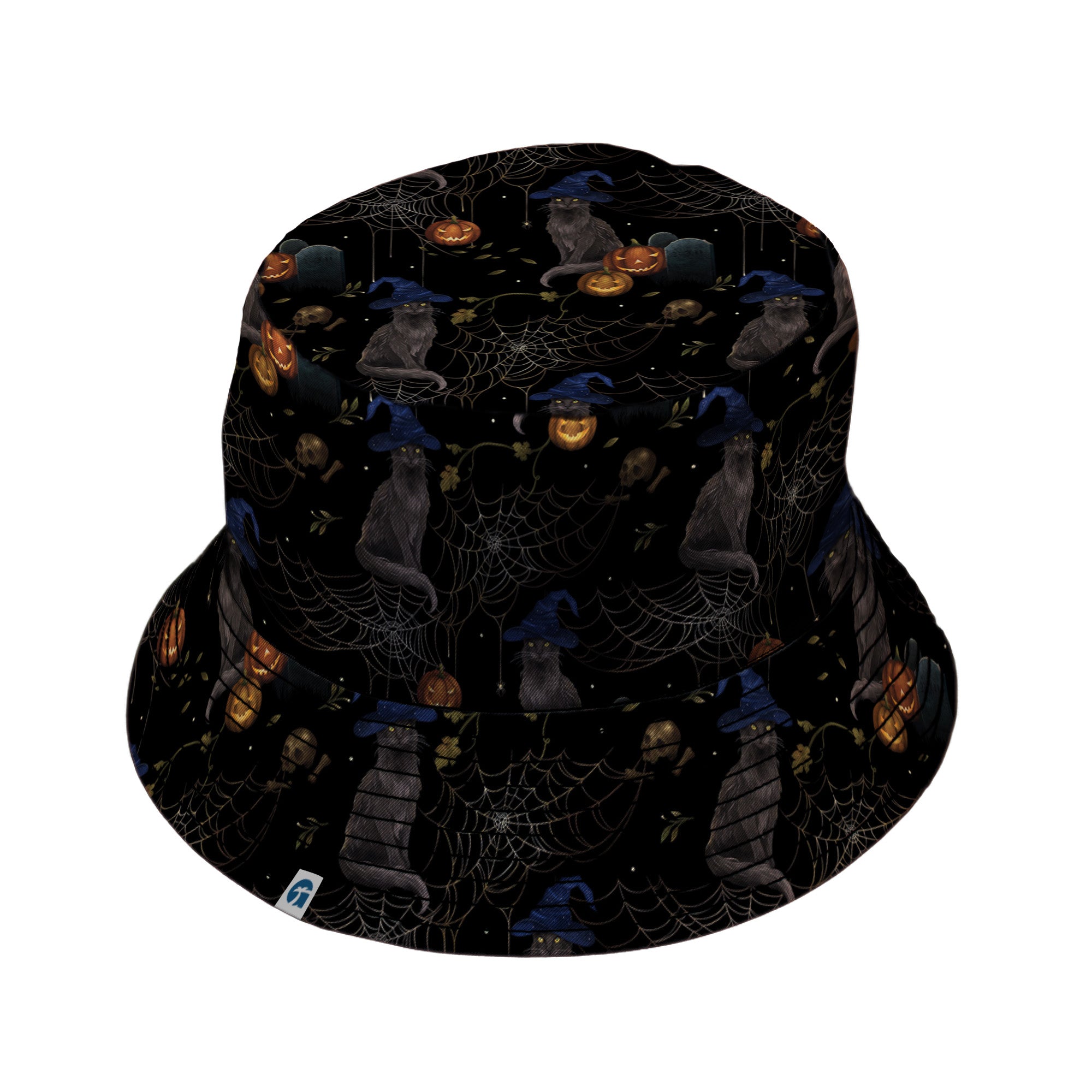 Halloween Cat Bucket Hat Black Stitching