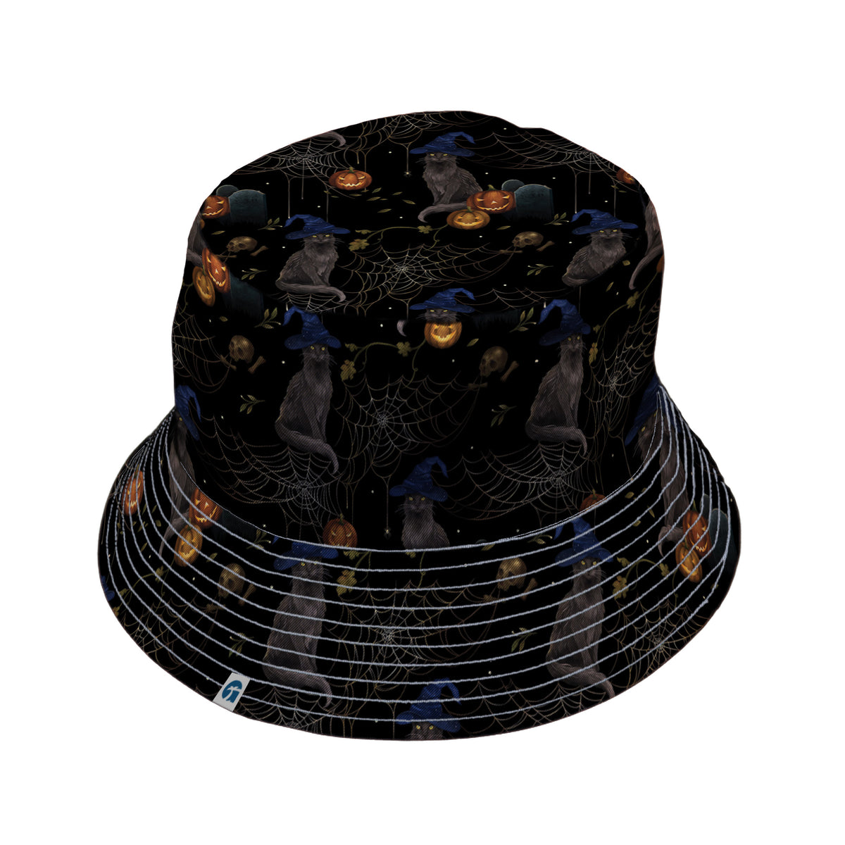 Halloween Cat Bucket Hat Gray Stitching