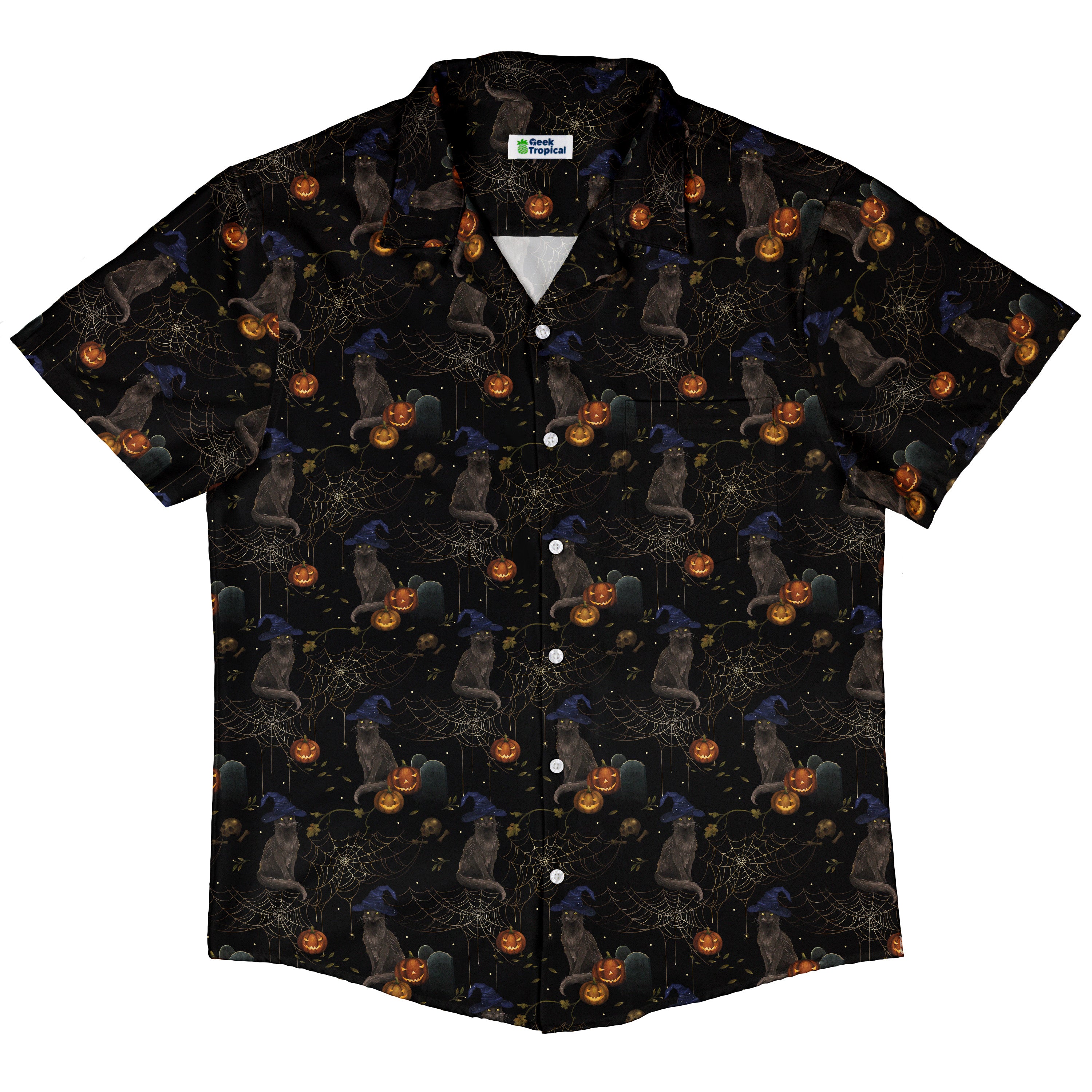 Halloween Cat Button Up Shirt Hawaiian Front