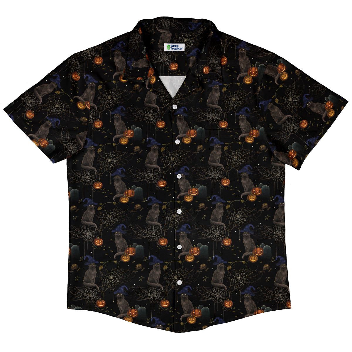 Halloween Cat Button Up Shirt Hawaiian Front