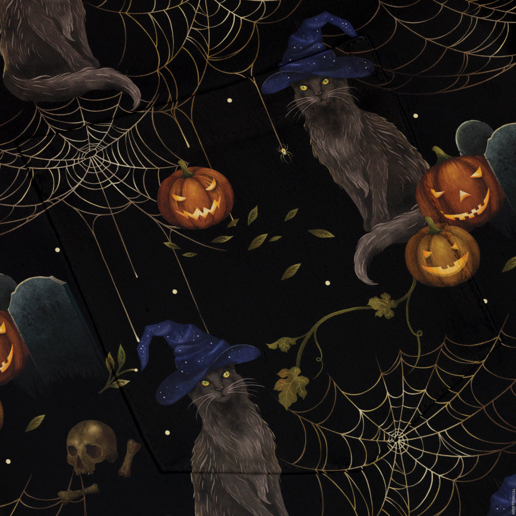 Halloween Cat Button Up Shirt Pocket
