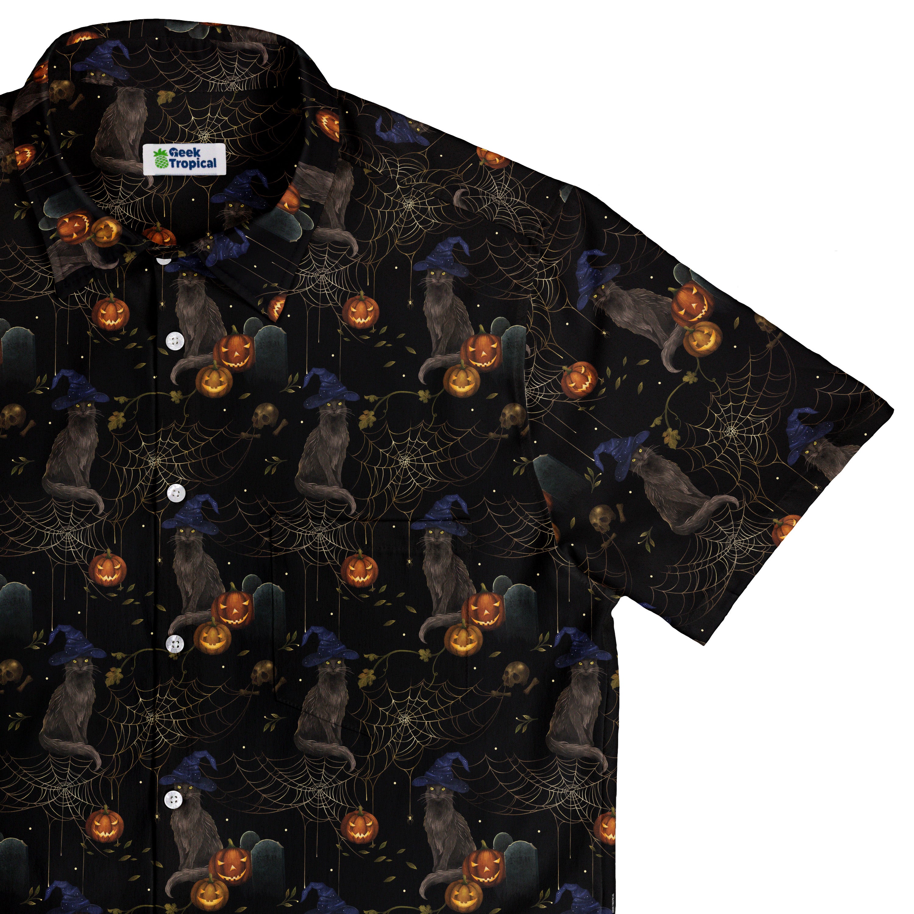 Halloween Cat Button Up Shirt Top Corner
