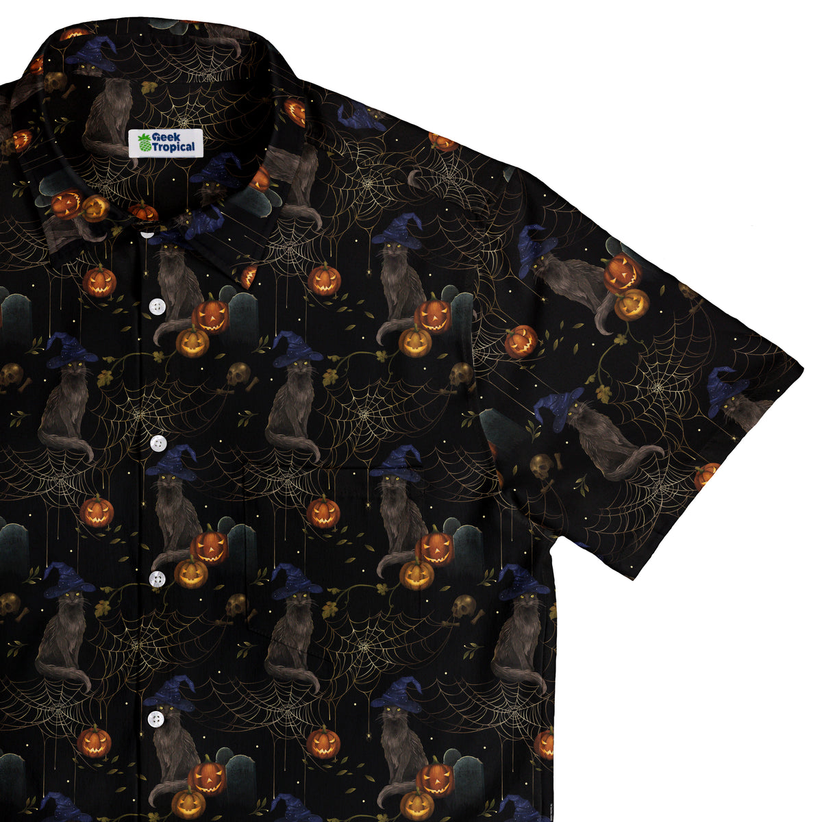 Halloween Cat Button Up Shirt Top Corner