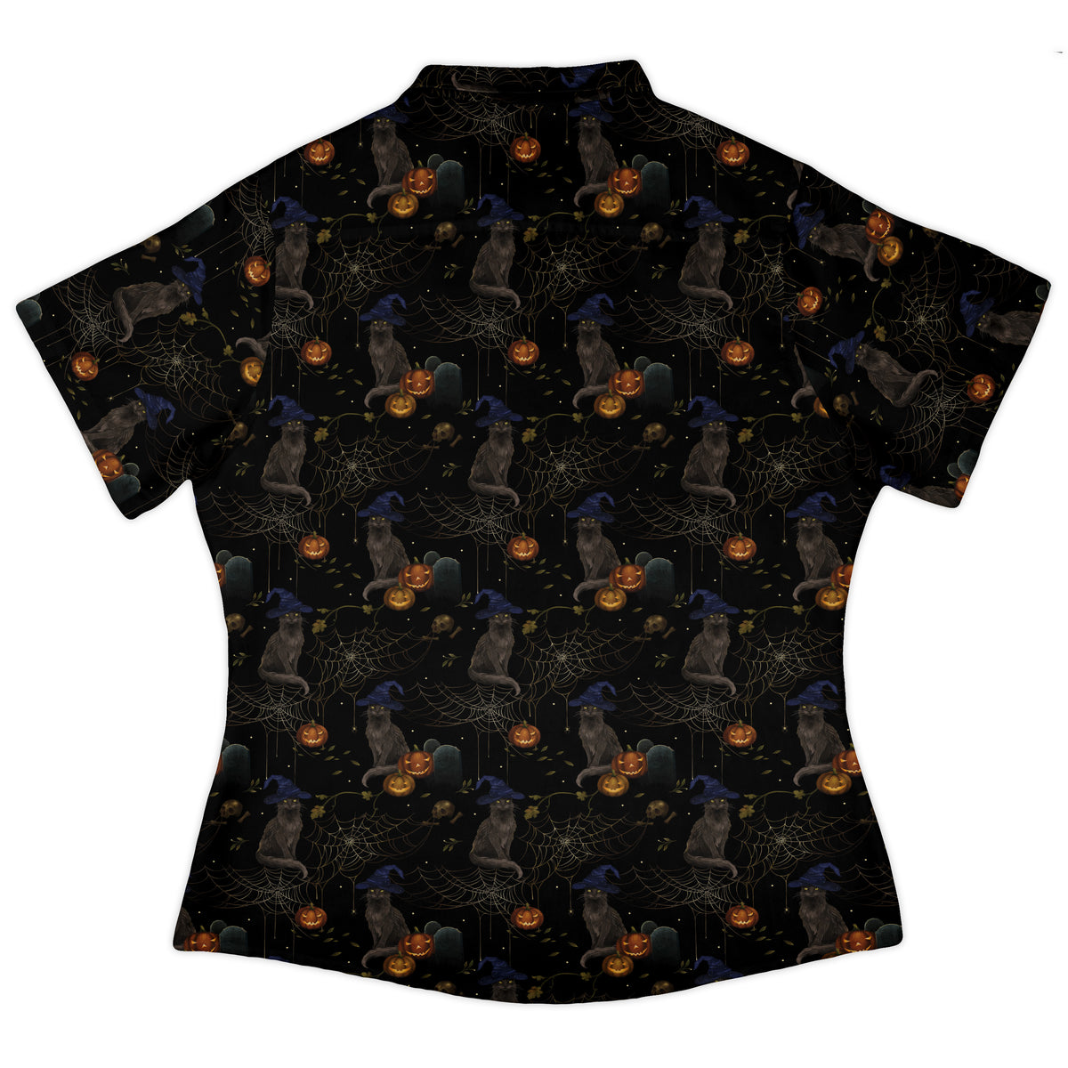Halloween Cat Curvy Button Up Shirt womens back