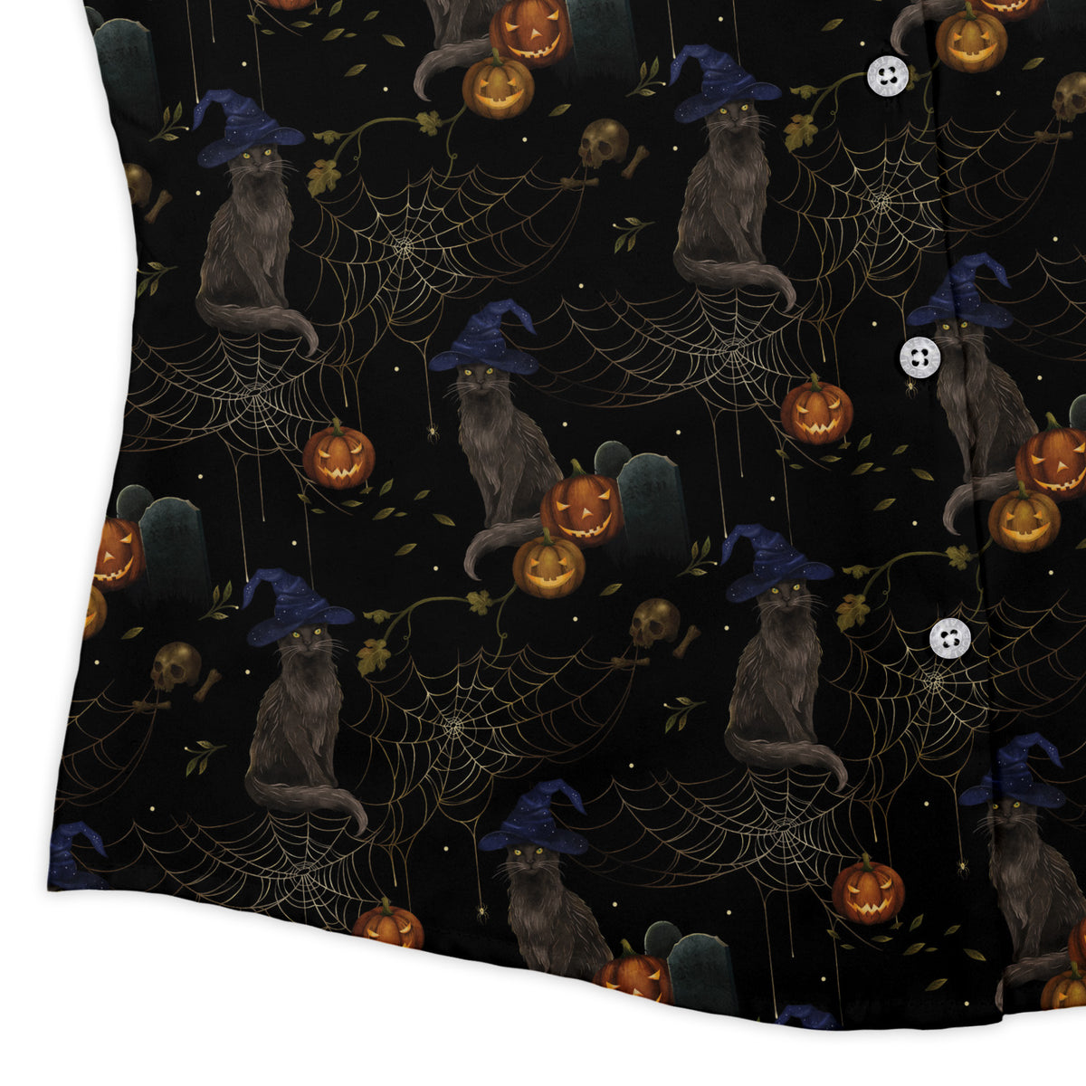 Halloween Cat Curvy Button Up Shirt womens corner