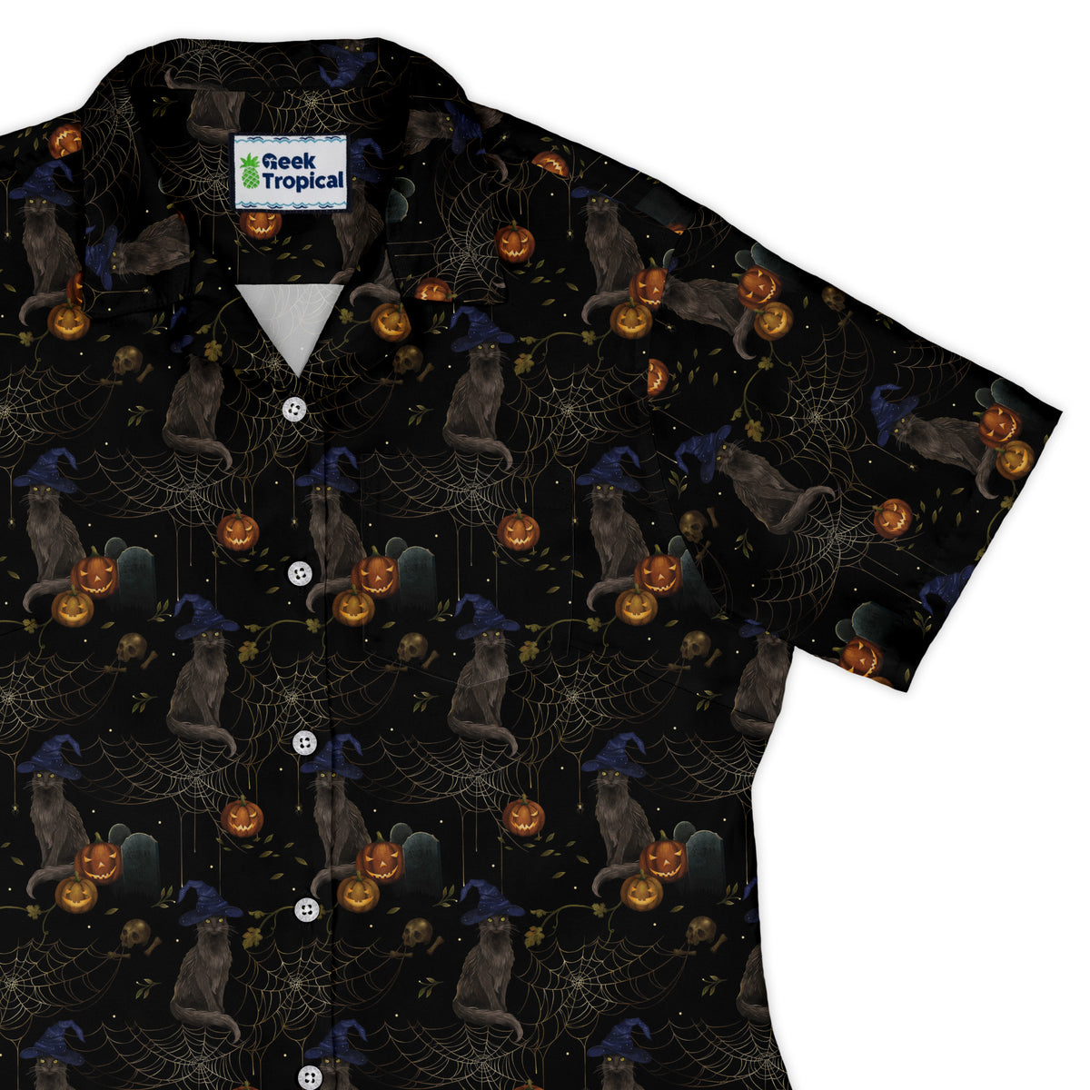 Halloween Cat Curvy Button Up Shirt womens top right