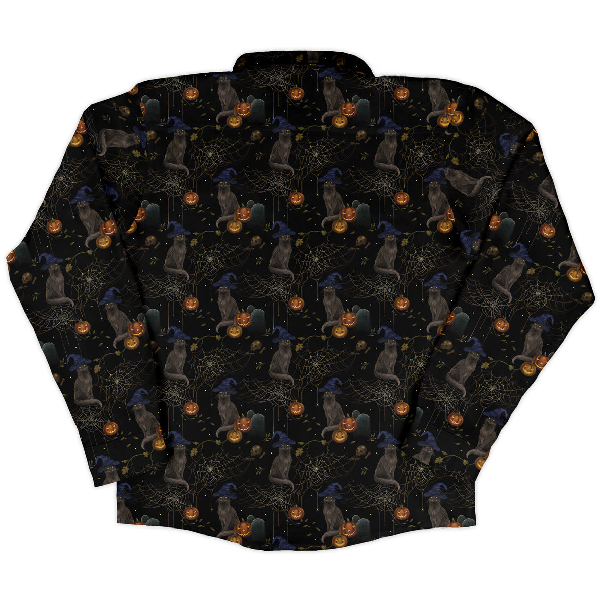 Halloween Cat Long Sleeve Button Up Shirt back
