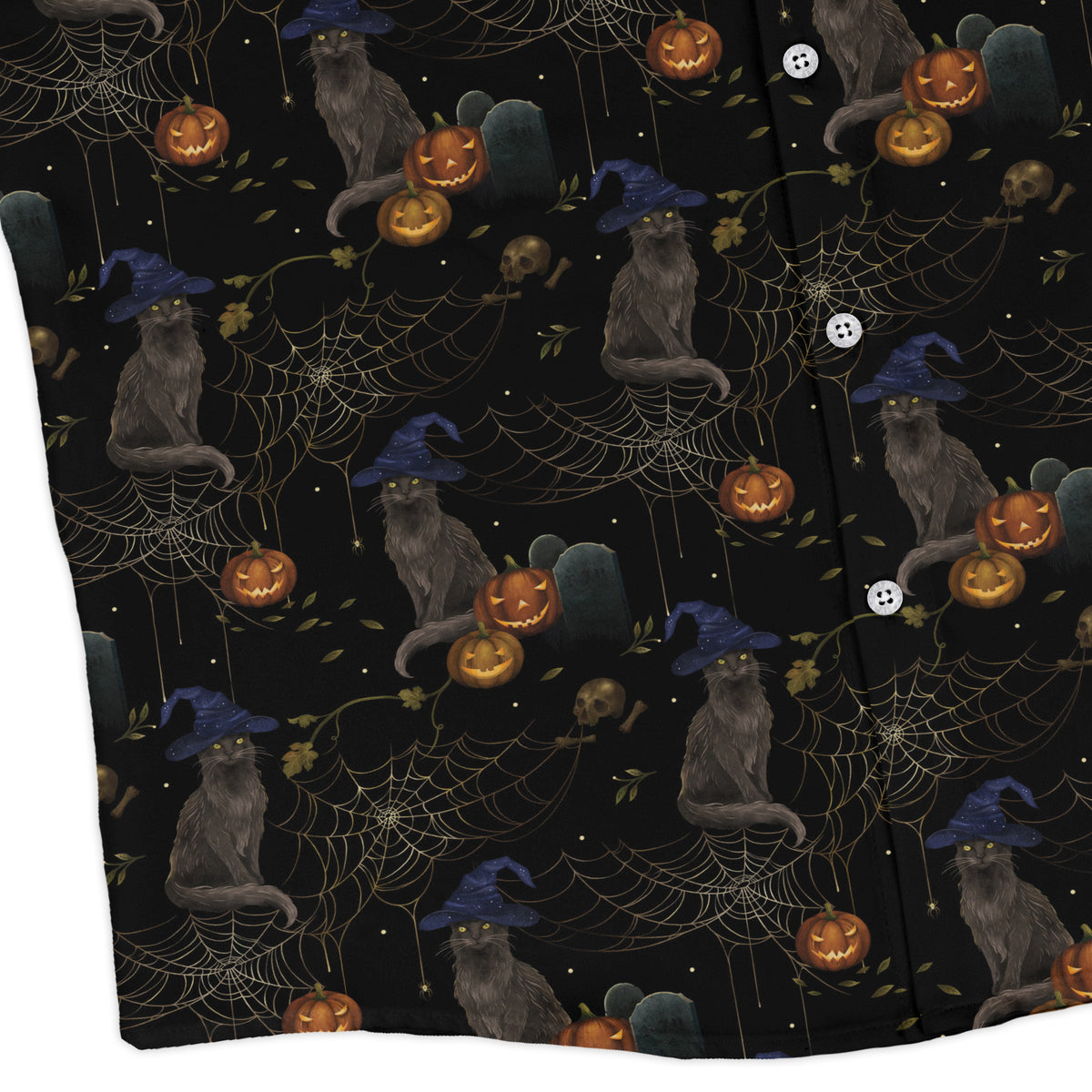 Halloween Cat Long Sleeve Button Up Shirt corner