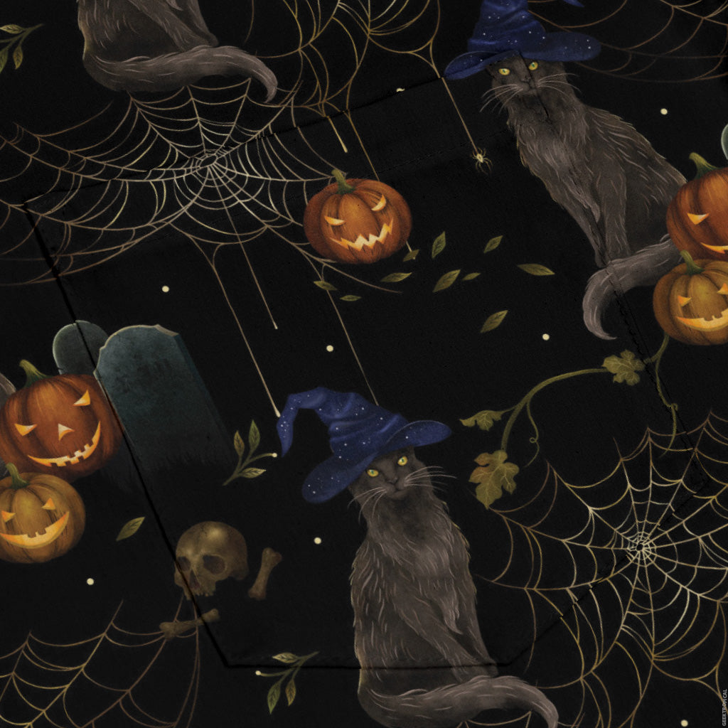 Halloween Cat Long Sleeve Button Up Shirt pocket