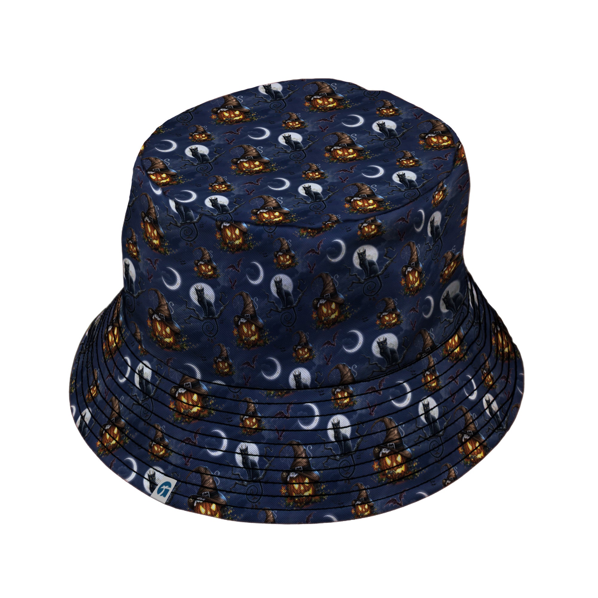 Halloween Cats Full Moon Bucket Hat Black Stitching