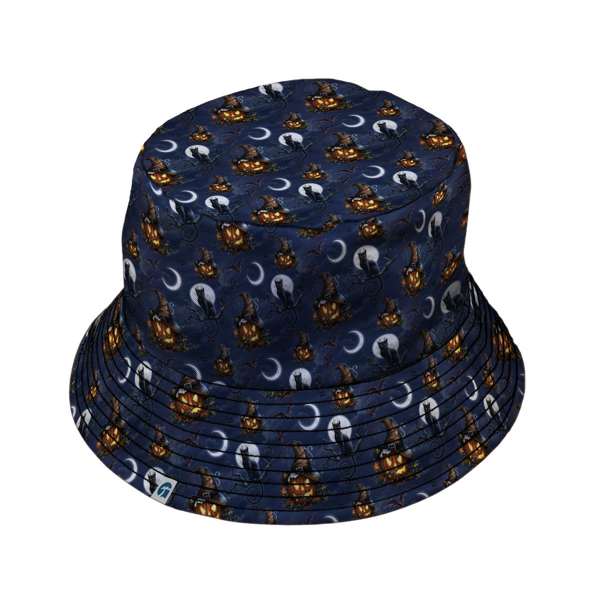 Halloween Cats Full Moon Bucket Hat Black Stitching