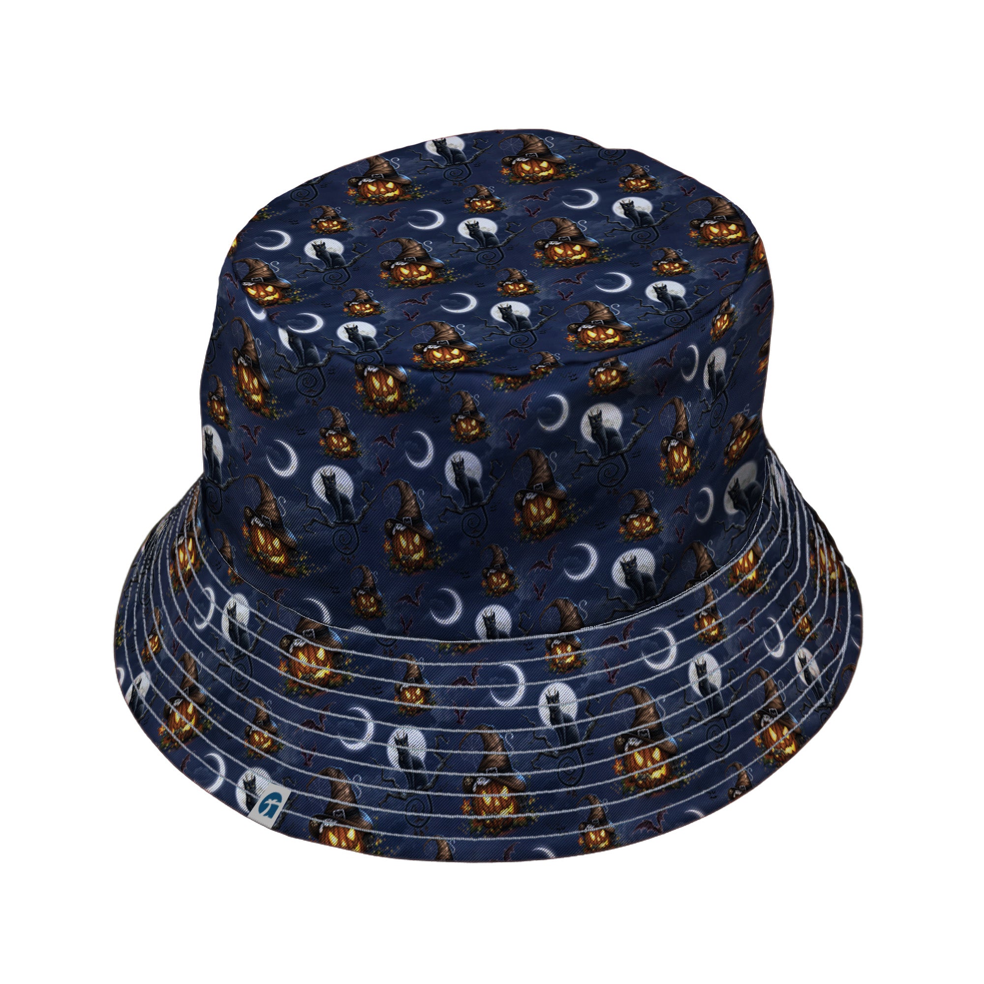 Halloween Cats Full Moon Bucket Hat Gray Stitching