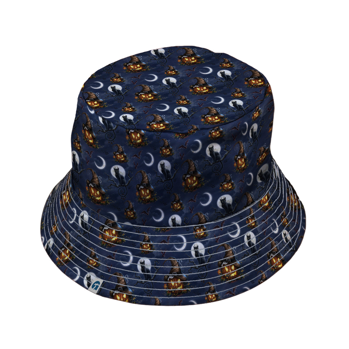 Halloween Cats Full Moon Bucket Hat Gray Stitching