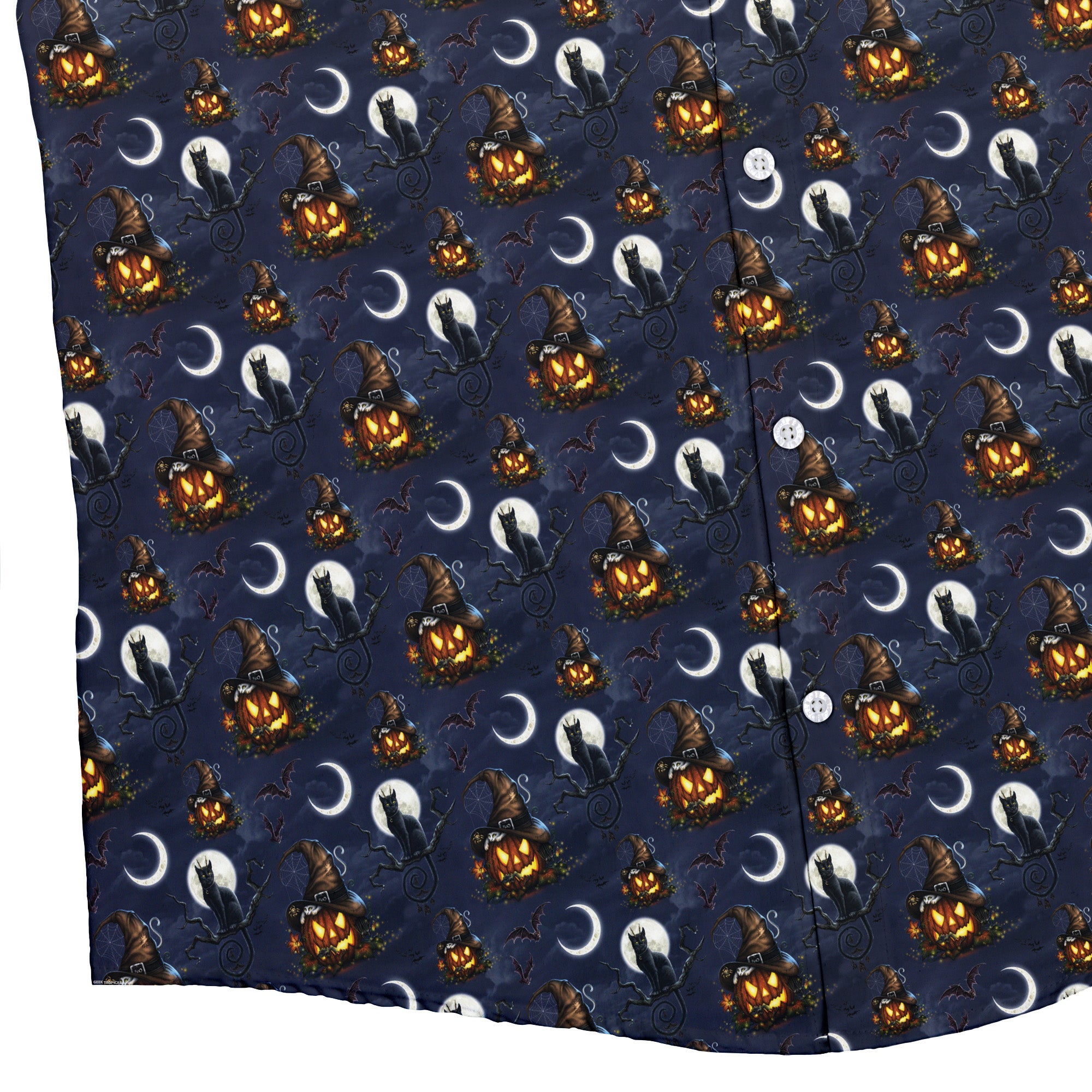 Halloween Cats Full Moon Button Up Shirt Bottom Corner