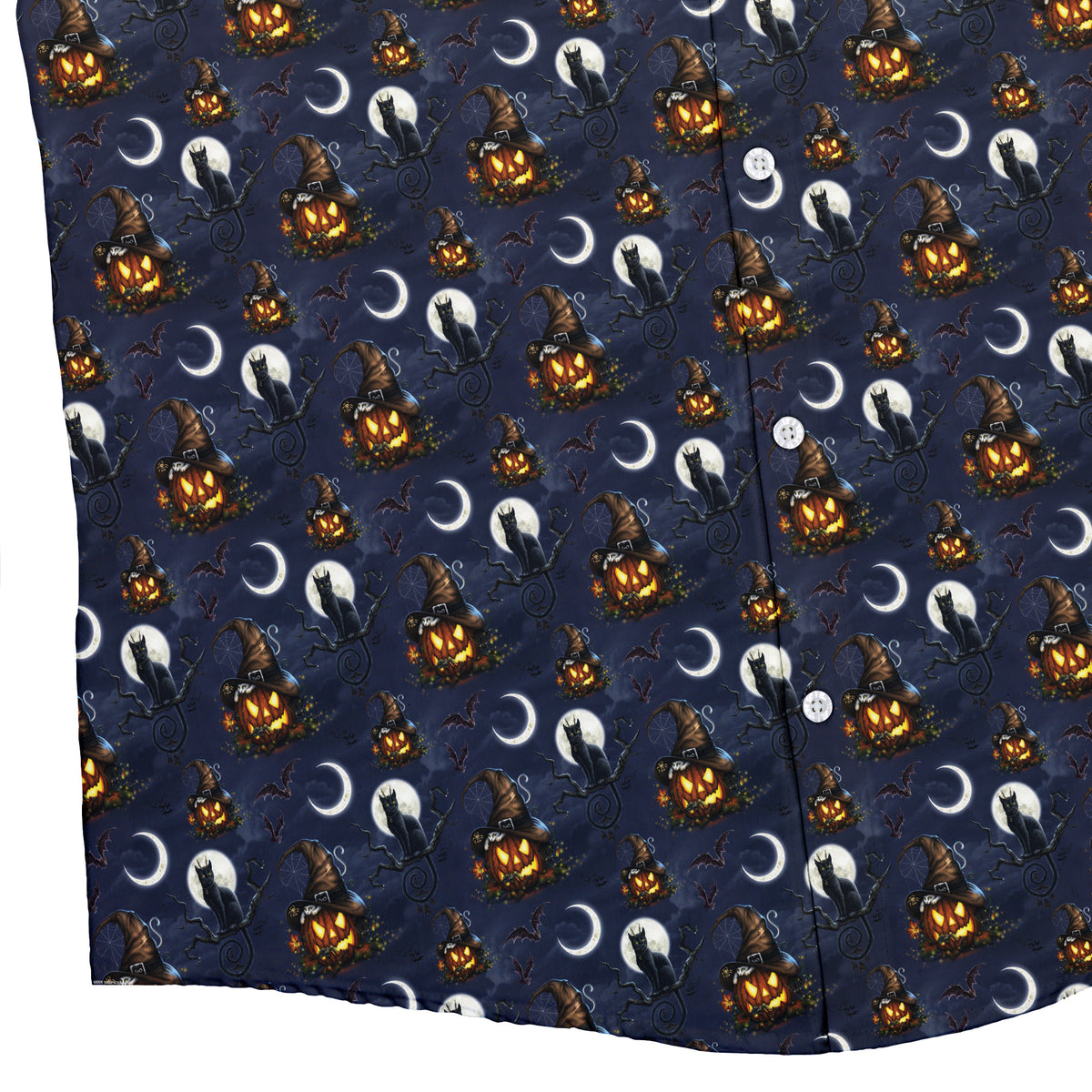 Halloween Cats Full Moon Button Up Shirt Bottom Corner