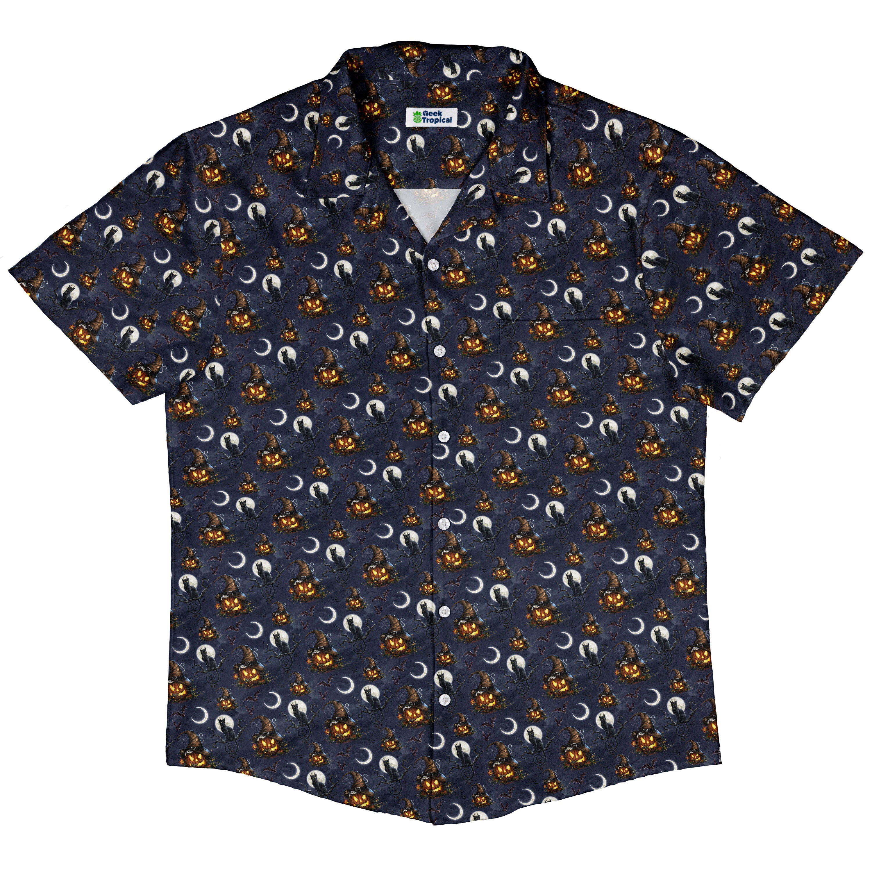 Halloween Cats Full Moon Button Up Shirt Hawaiian Front
